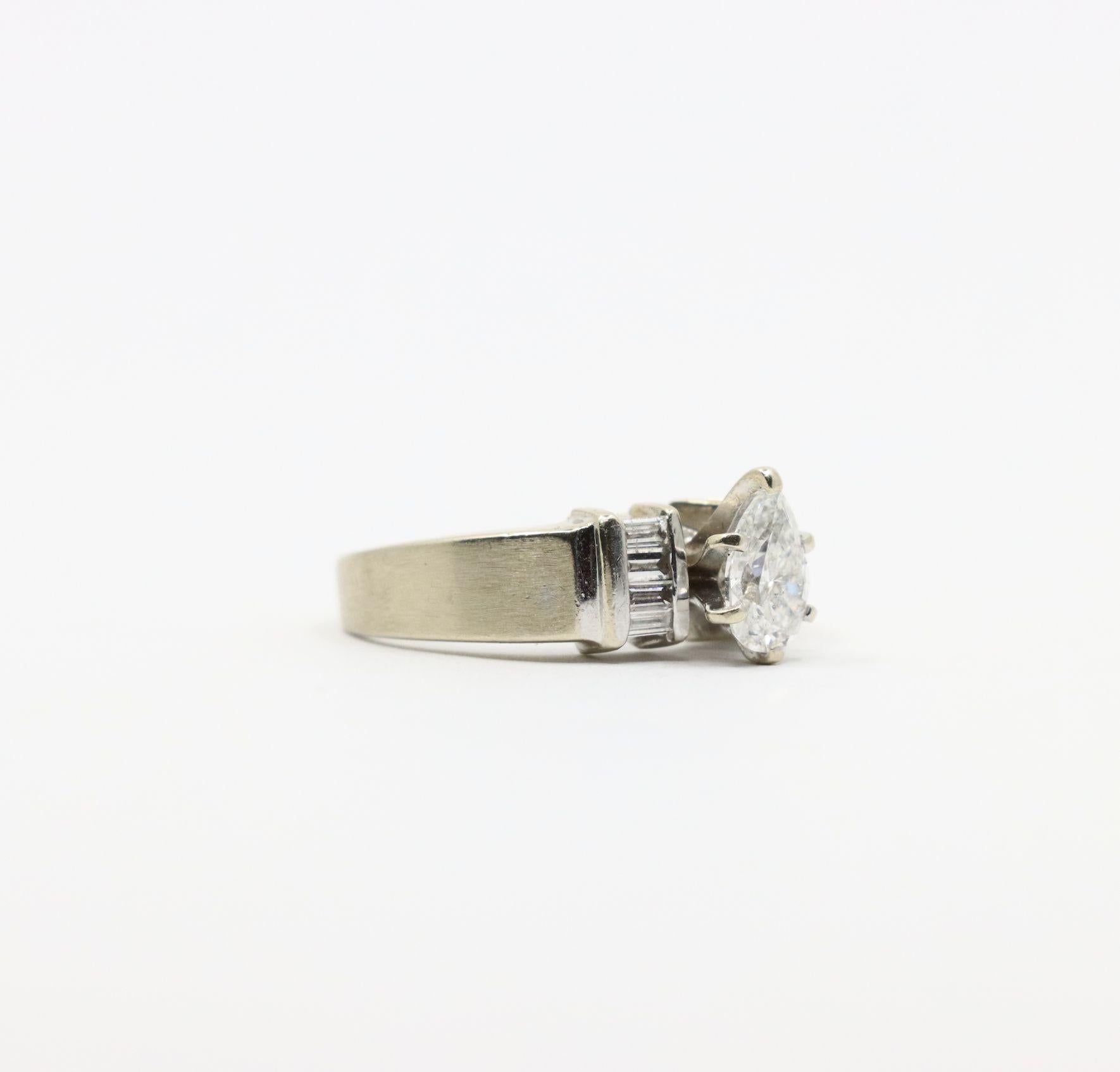Vintage 14K White Gold Pear Shape Diamond Ring