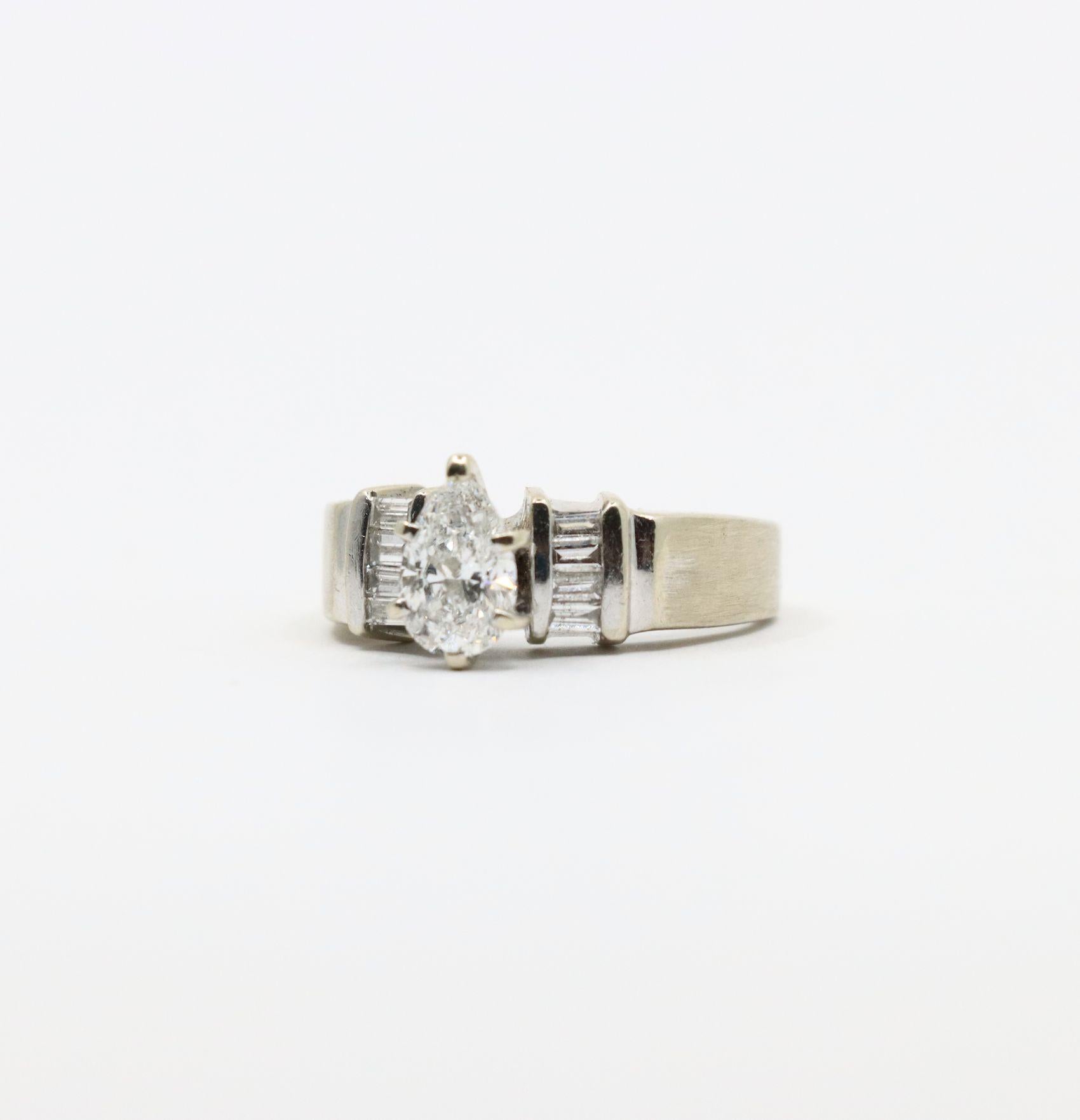 Vintage 14K White Gold Pear Shape Diamond Ring