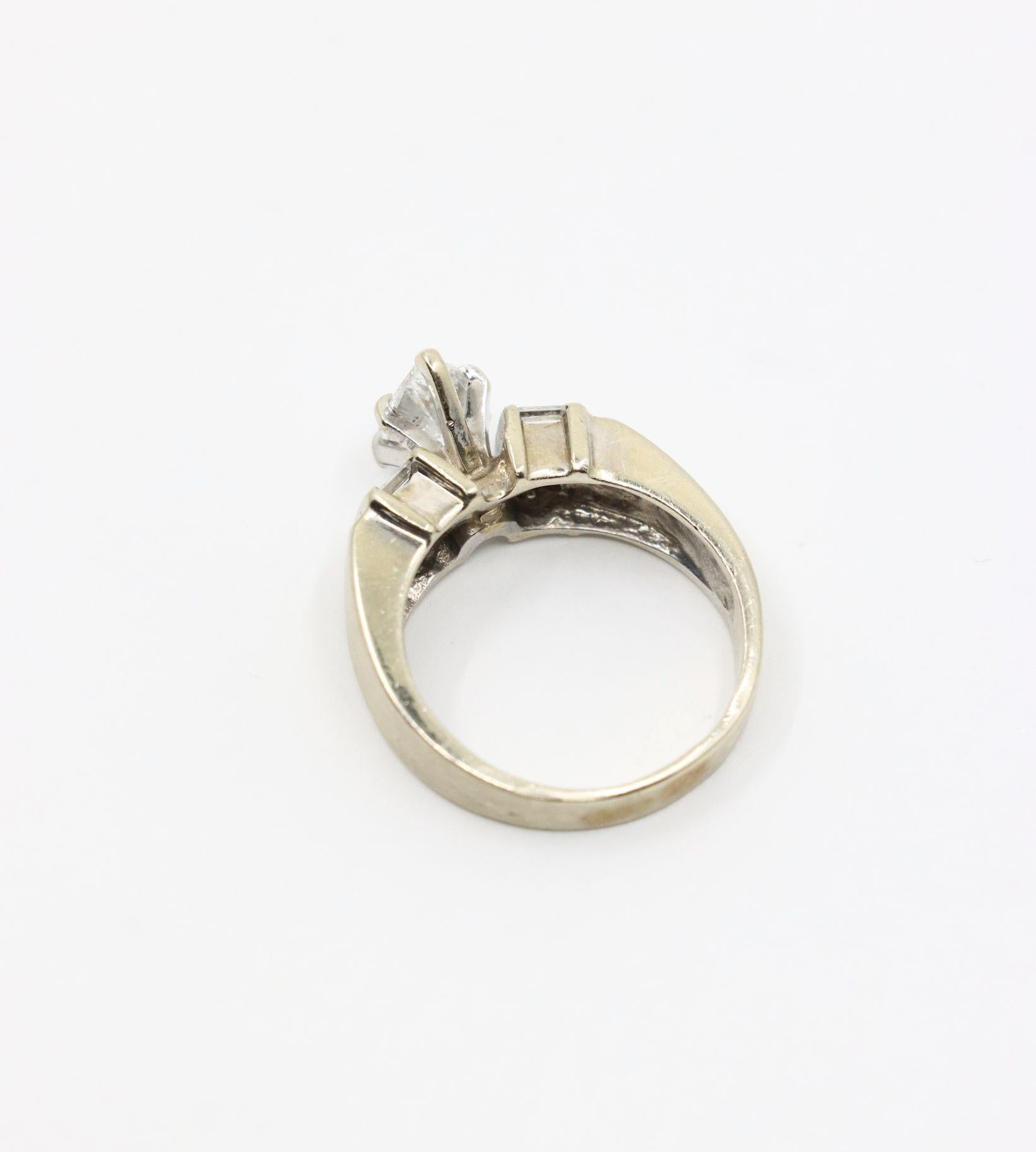 Vintage 14K White Gold Pear Shape Diamond Ring