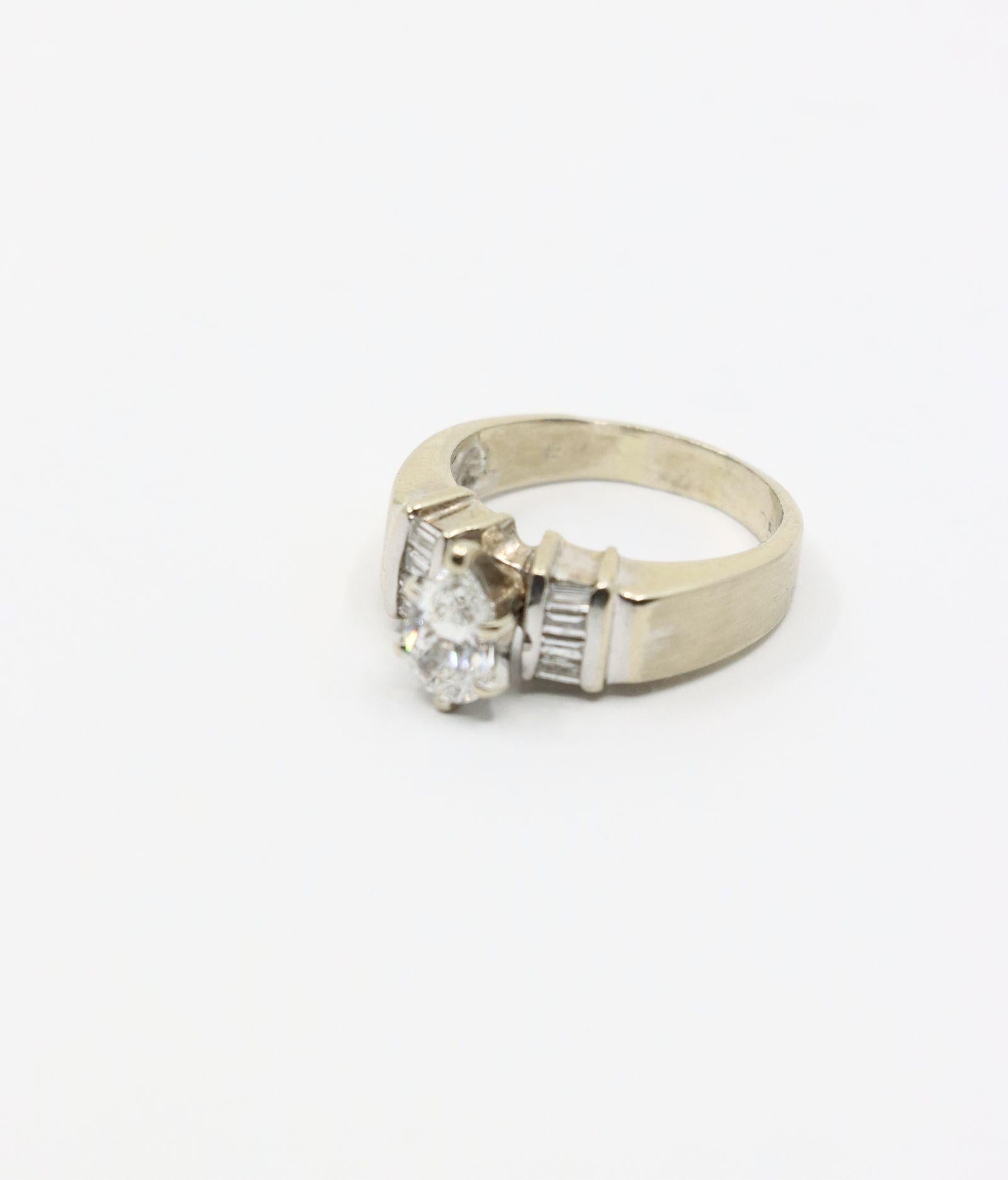 Vintage 14K White Gold Pear Shape Diamond Ring