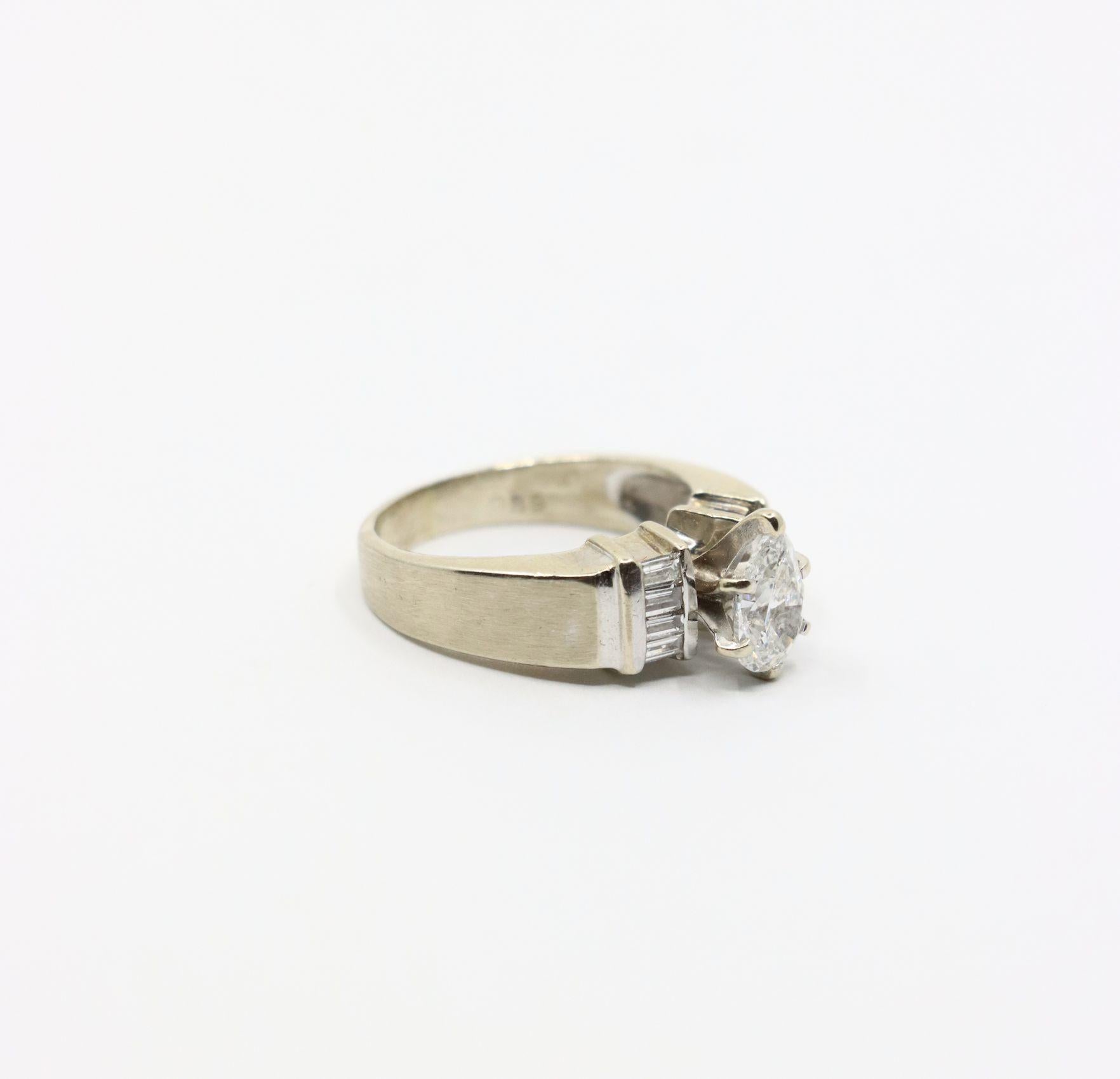 Vintage 14K White Gold Pear Shape Diamond Ring