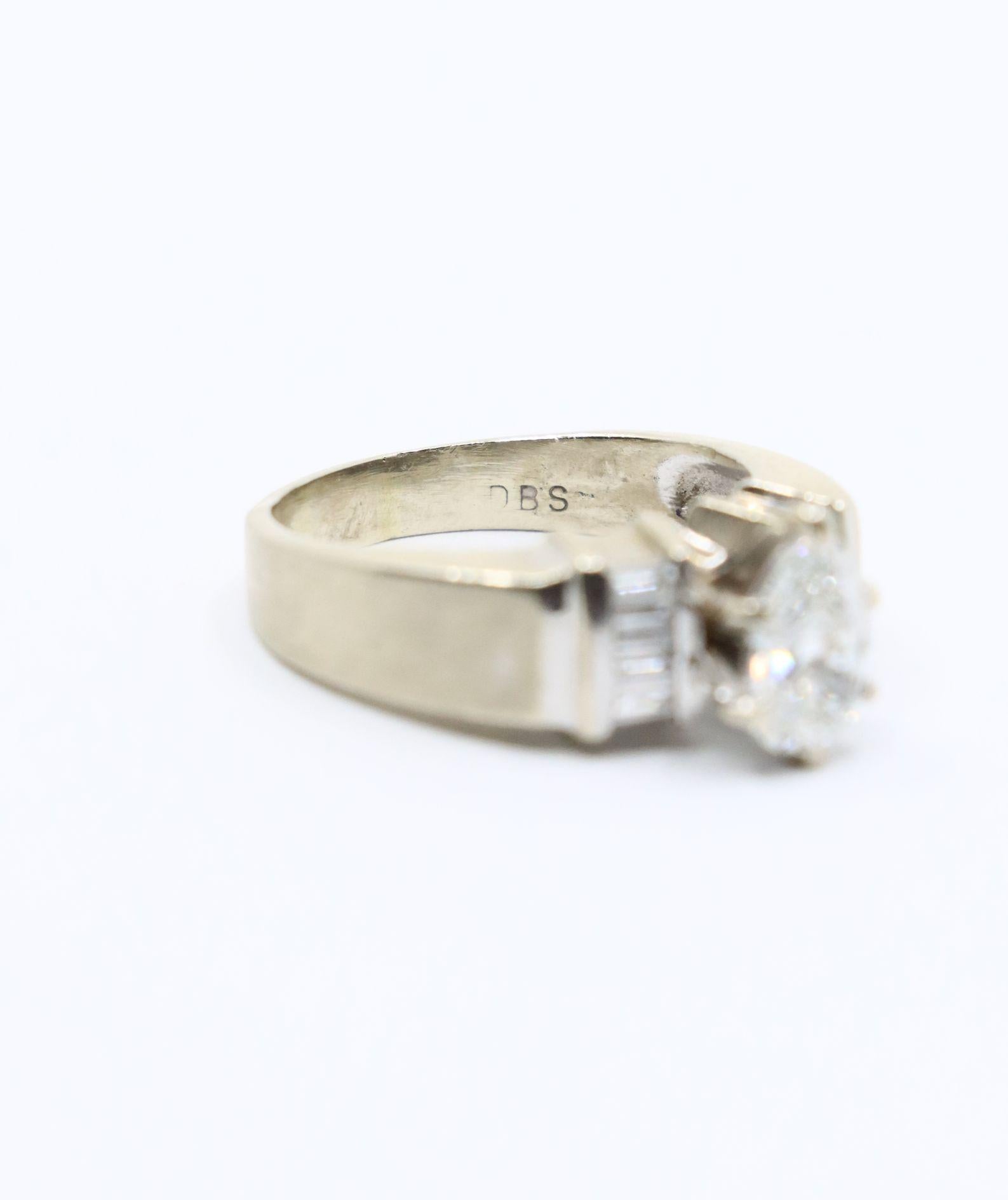 Vintage 14K White Gold Pear Shape Diamond Ring
