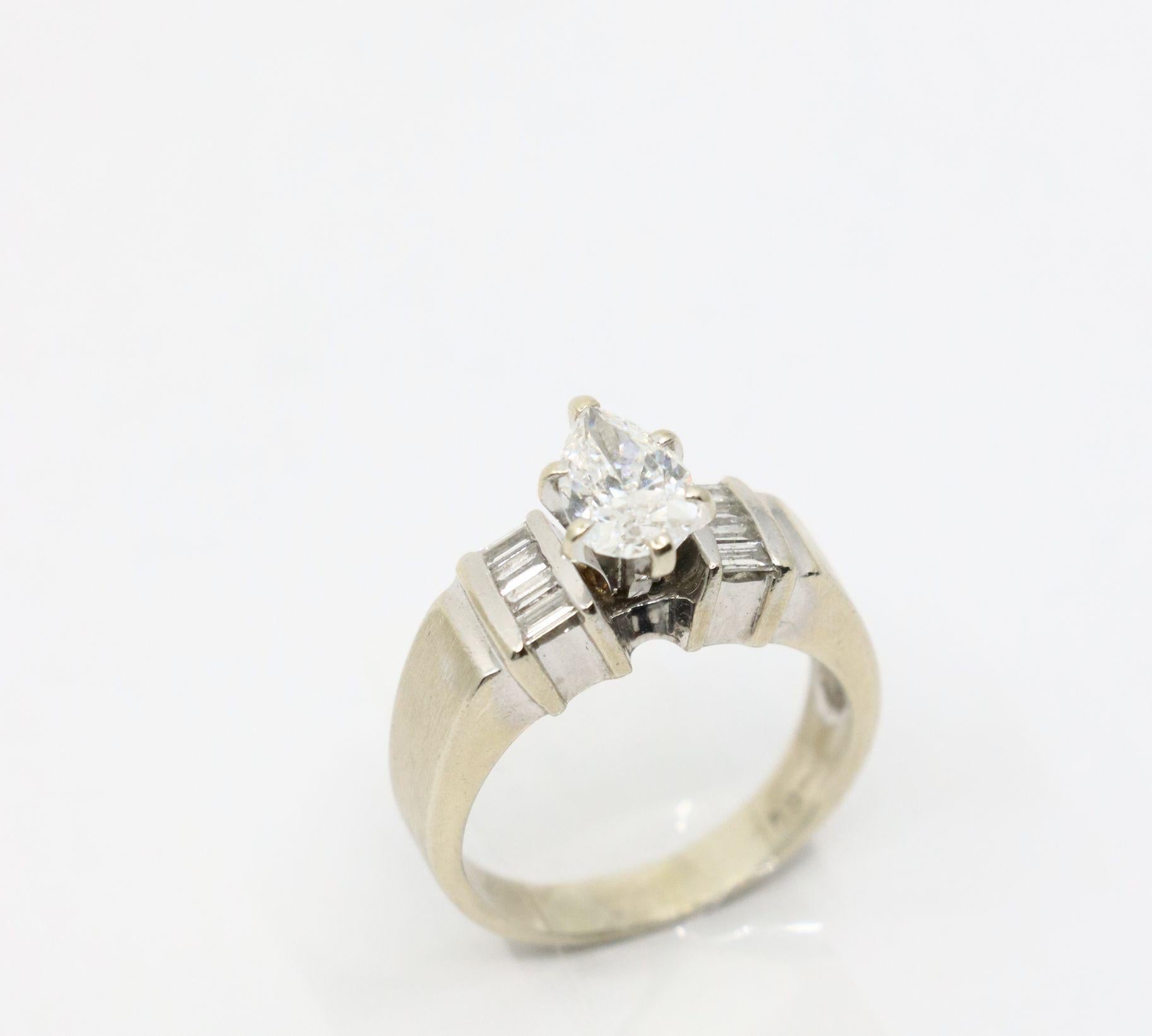 Vintage 14K White Gold Pear Shape Diamond Ring