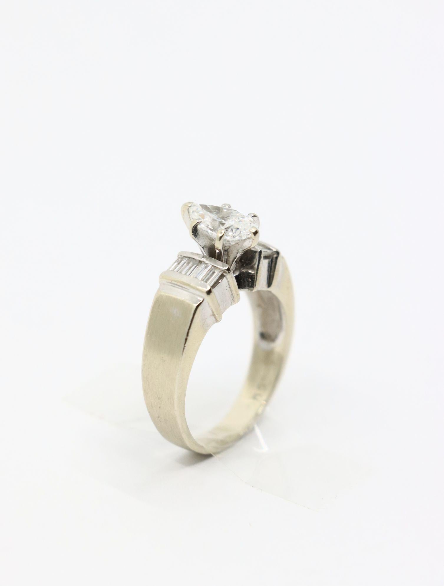 Vintage 14K White Gold Pear Shape Diamond Ring