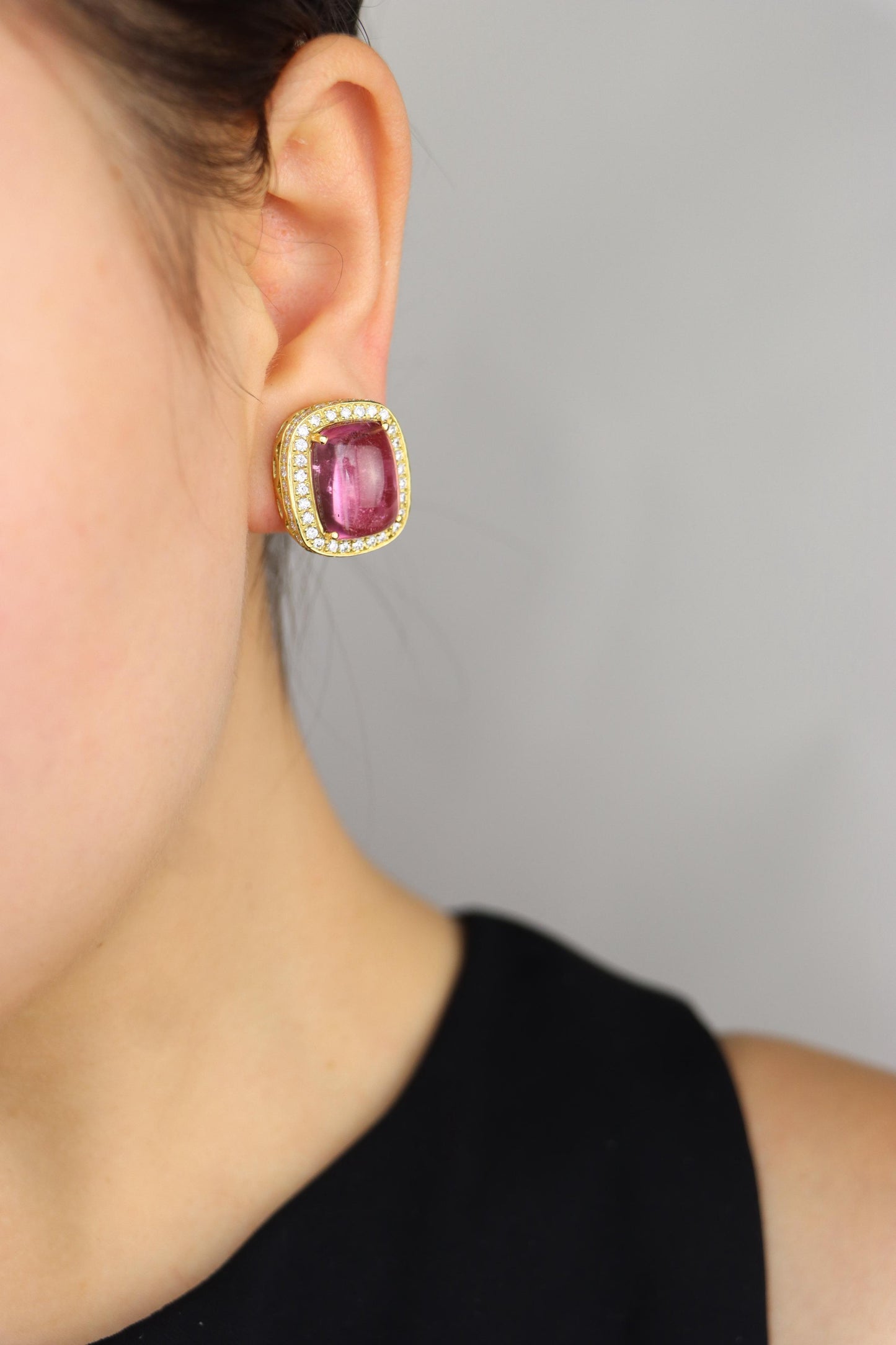 ANF 18K Gold Pink Tourmaline Diamonds Earring