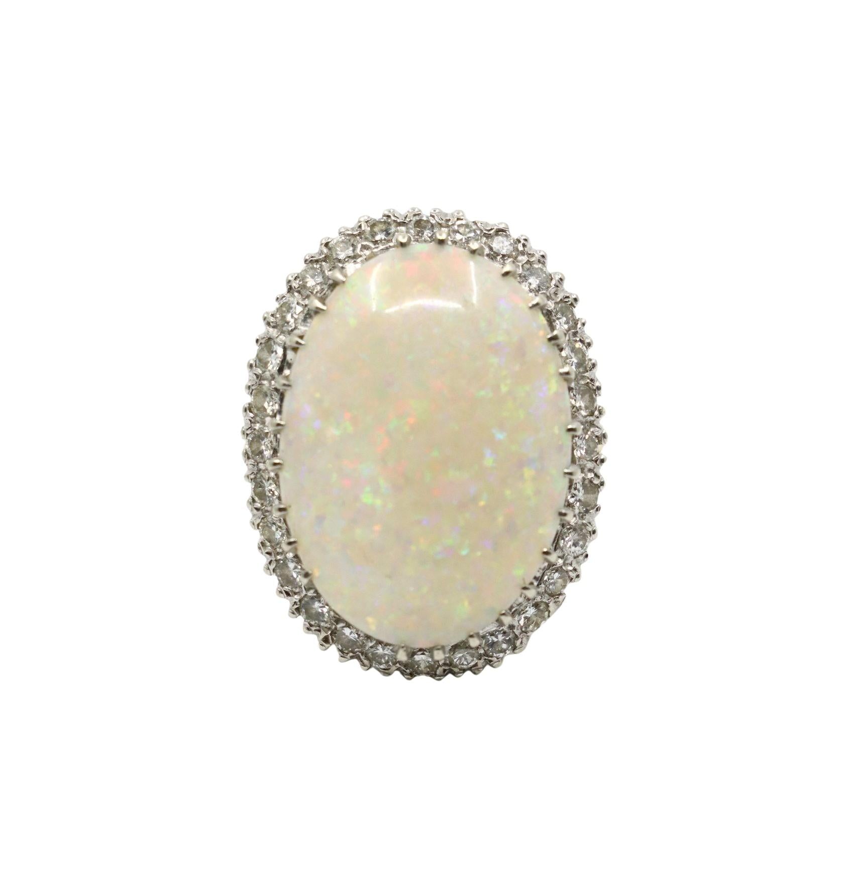 Vintage 14K White Gold Diamond Opal Cocktail Ring