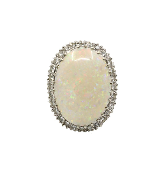 Vintage 14K White Gold Diamond Opal Cocktail Ring