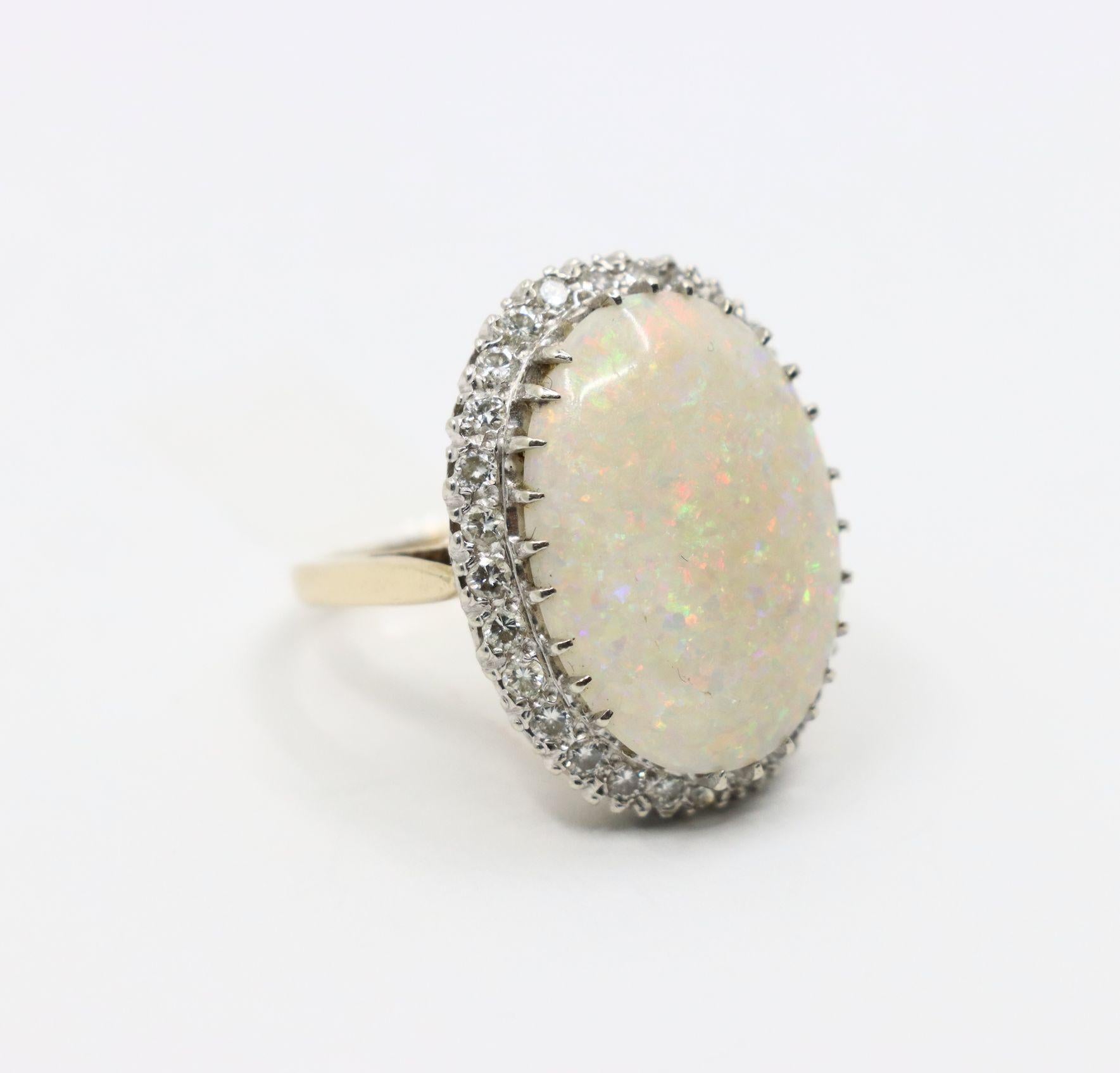 Vintage 14K White Gold Diamond Opal Cocktail Ring