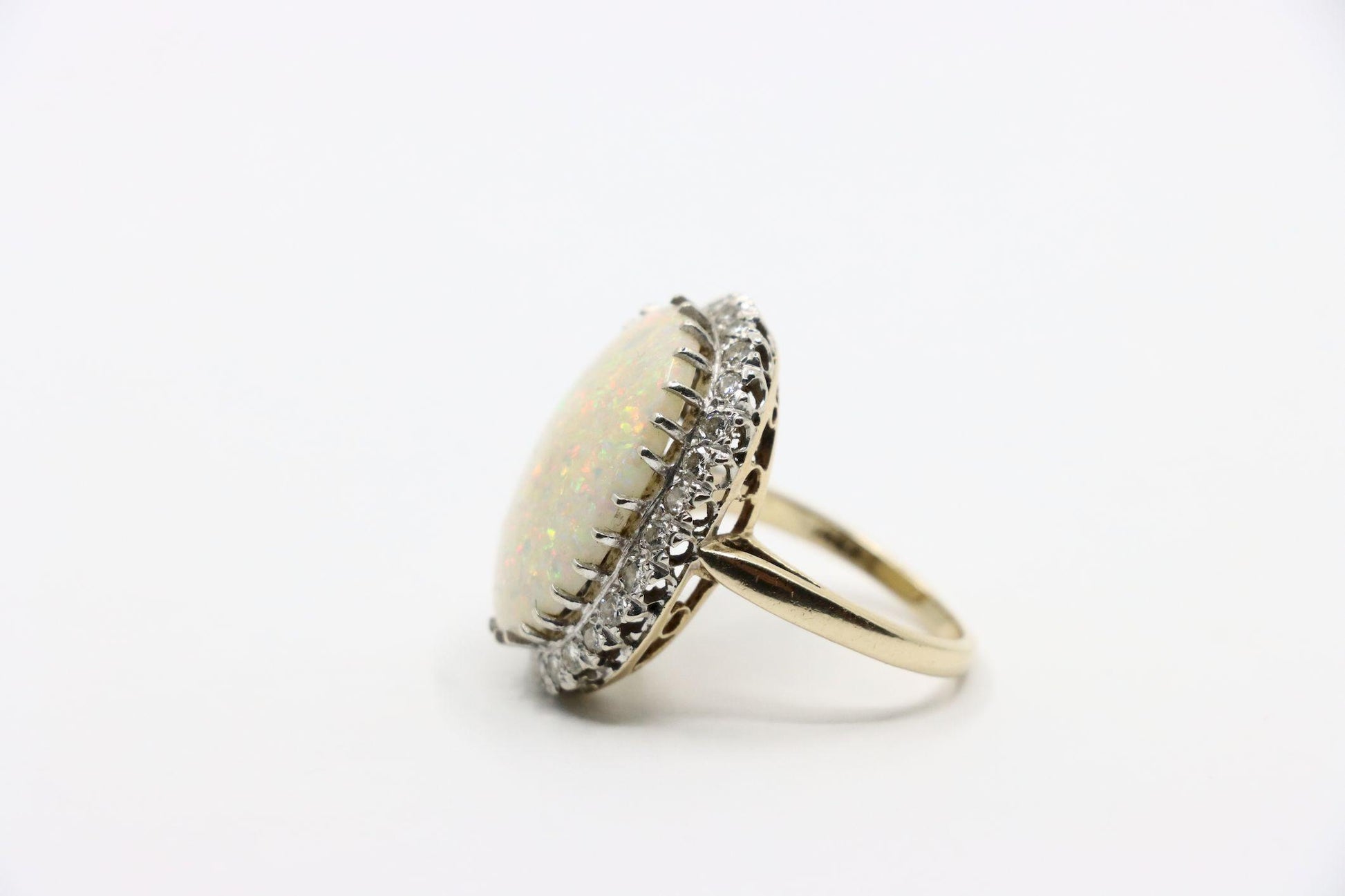 Vintage 14K White Gold Diamond Opal Cocktail Ring