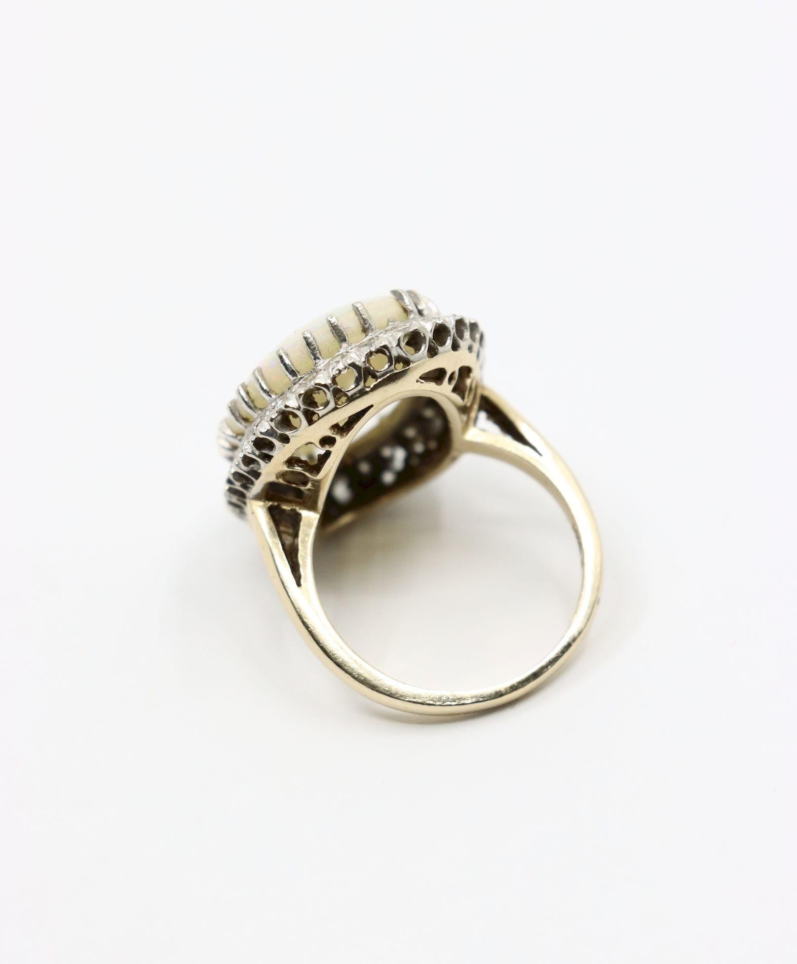 Vintage 14K White Gold Diamond Opal Cocktail Ring