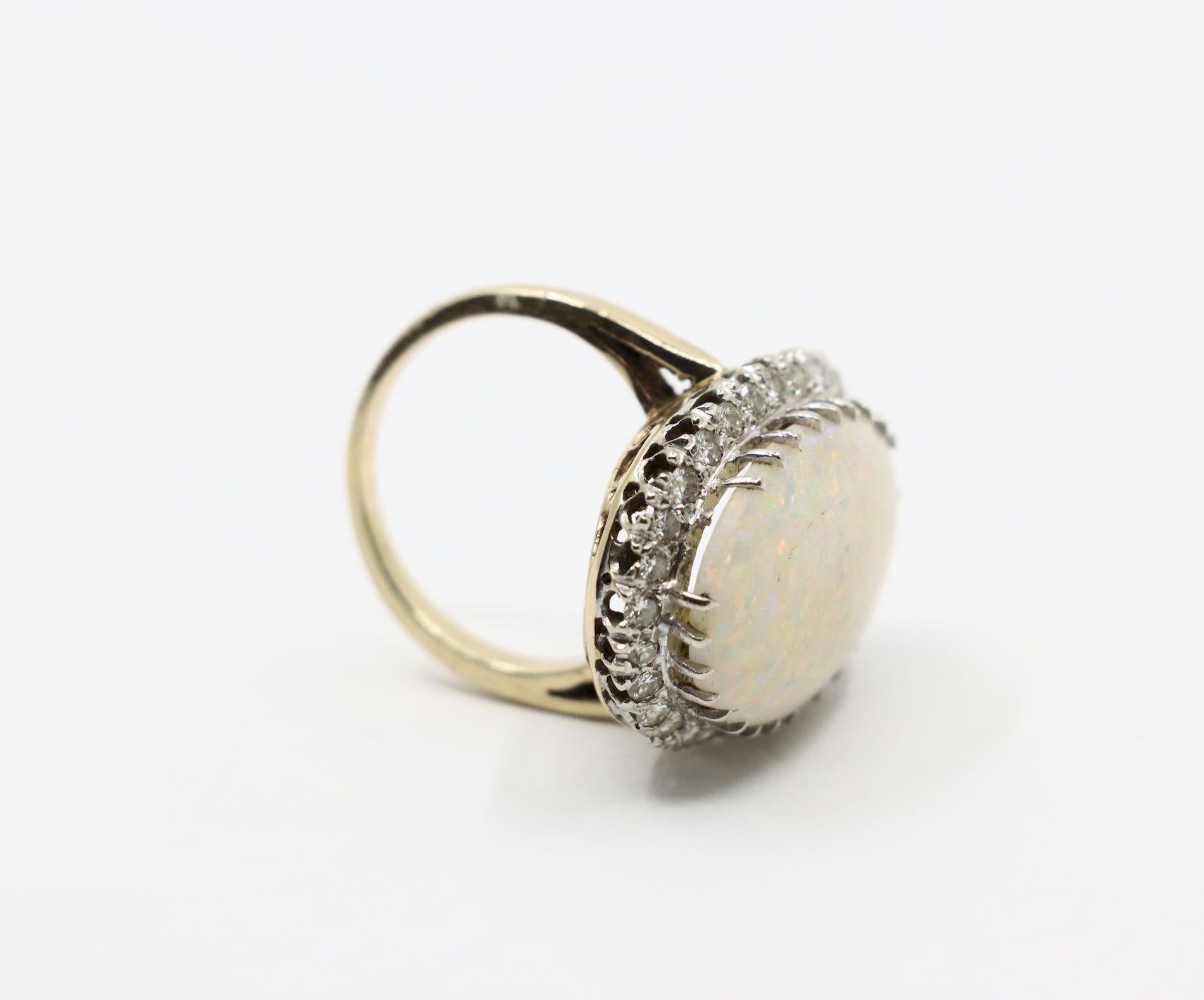Vintage 14K White Gold Diamond Opal Cocktail Ring