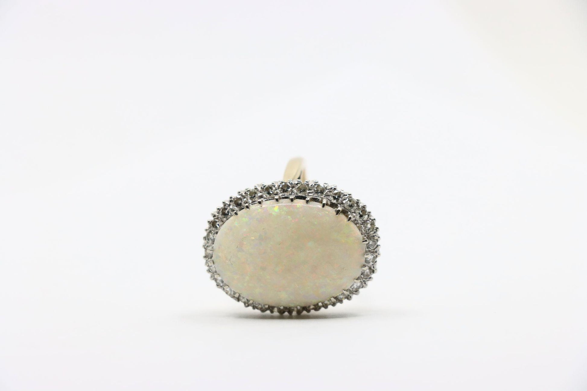 Vintage 14K White Gold Diamond Opal Cocktail Ring