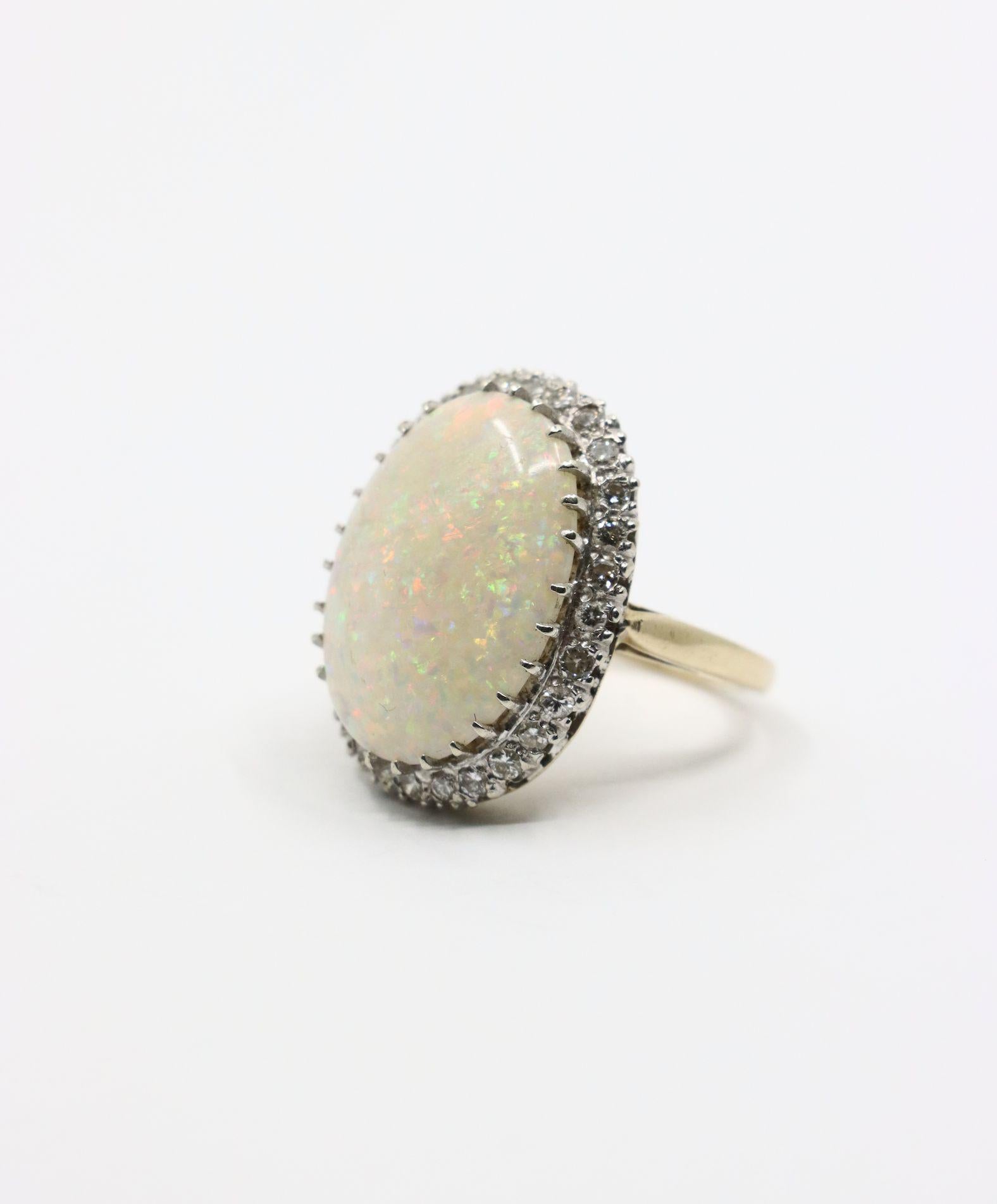 Vintage 14K White Gold Diamond Opal Cocktail Ring