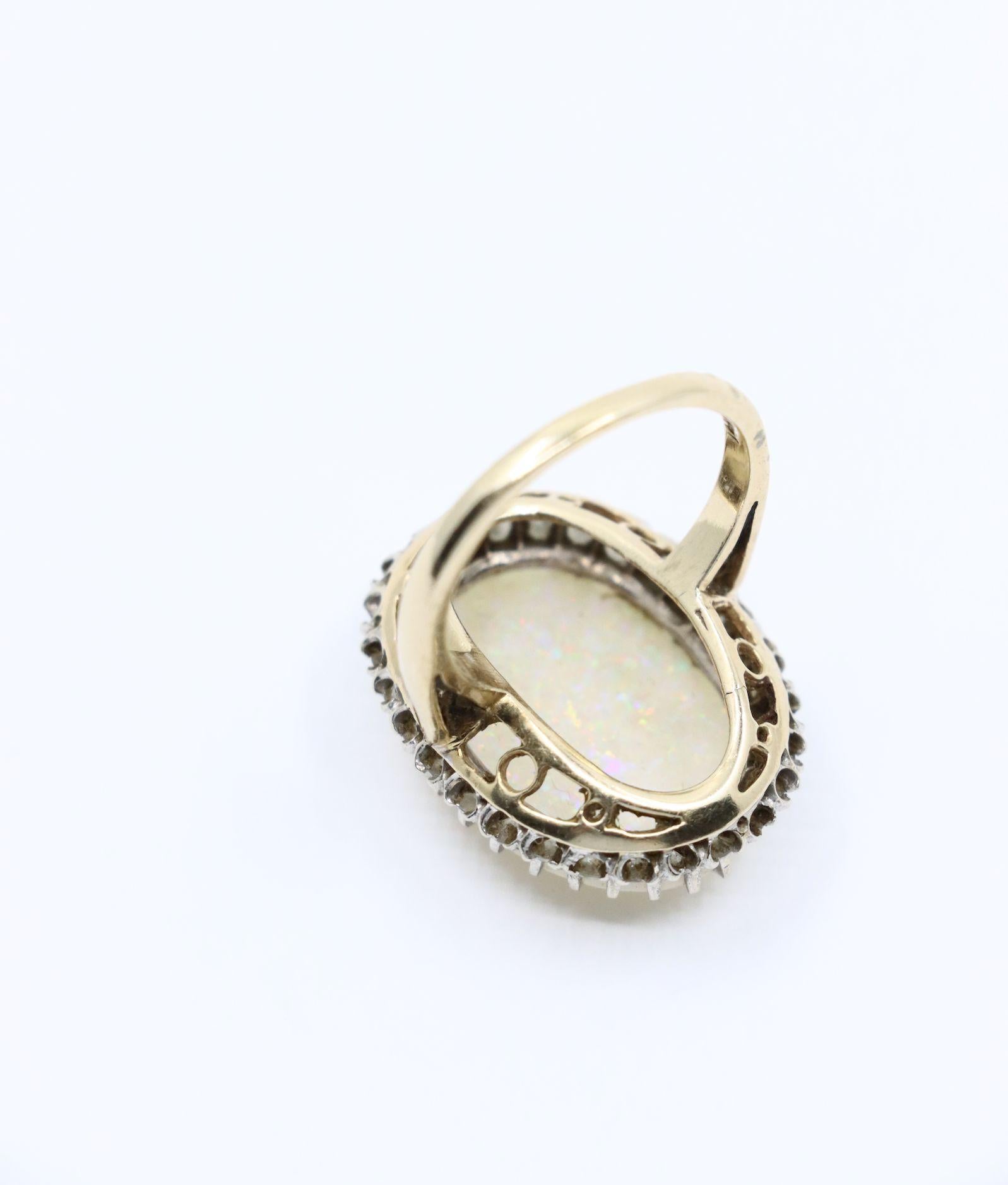 Vintage 14K White Gold Diamond Opal Cocktail Ring
