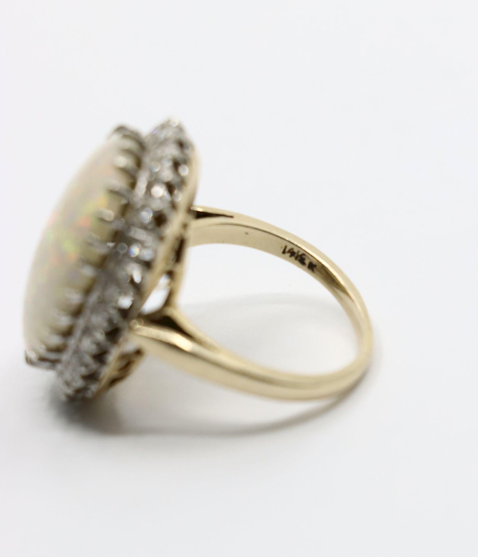 Vintage 14K White Gold Diamond Opal Cocktail Ring