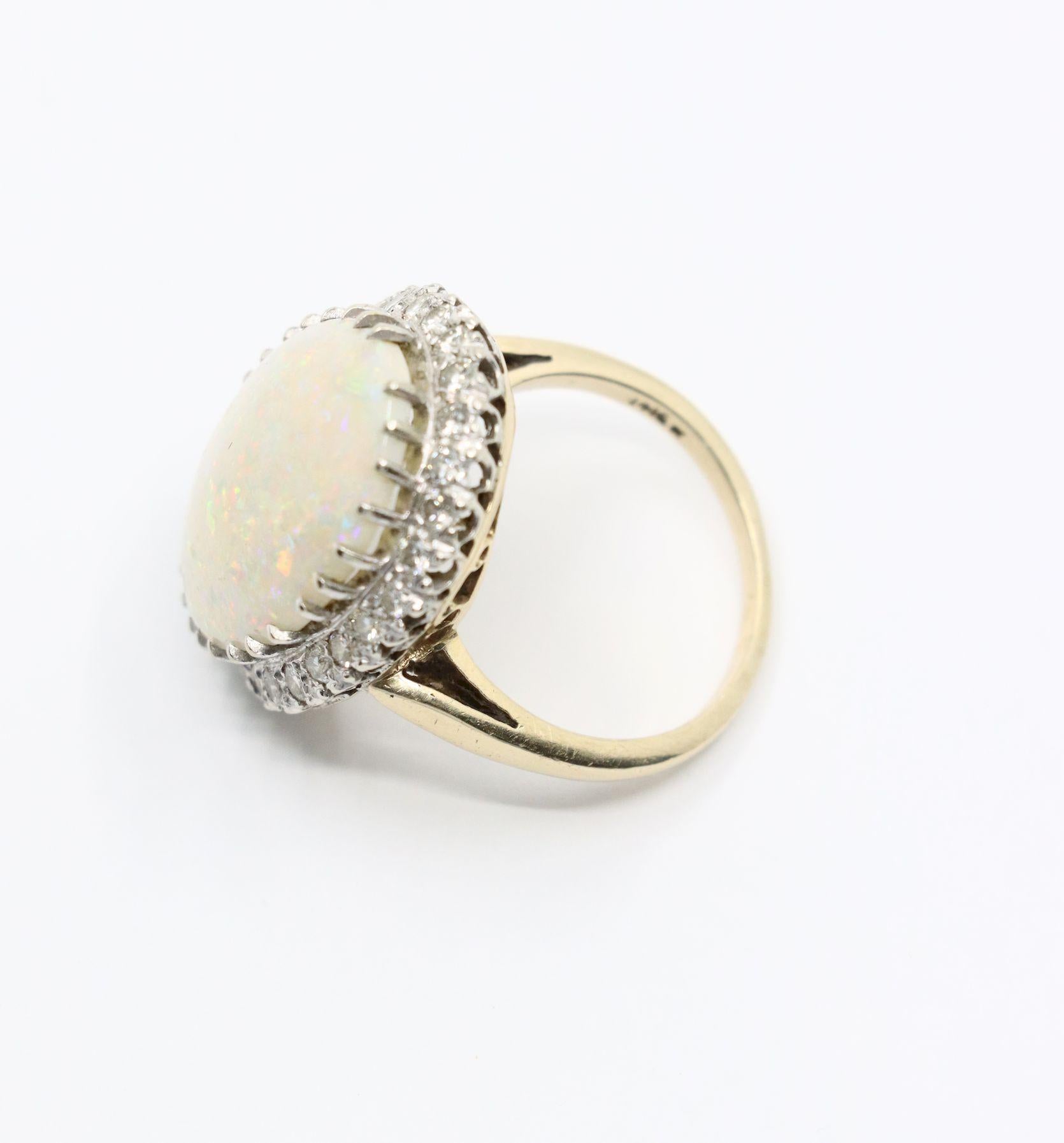 Vintage 14K White Gold Diamond Opal Cocktail Ring