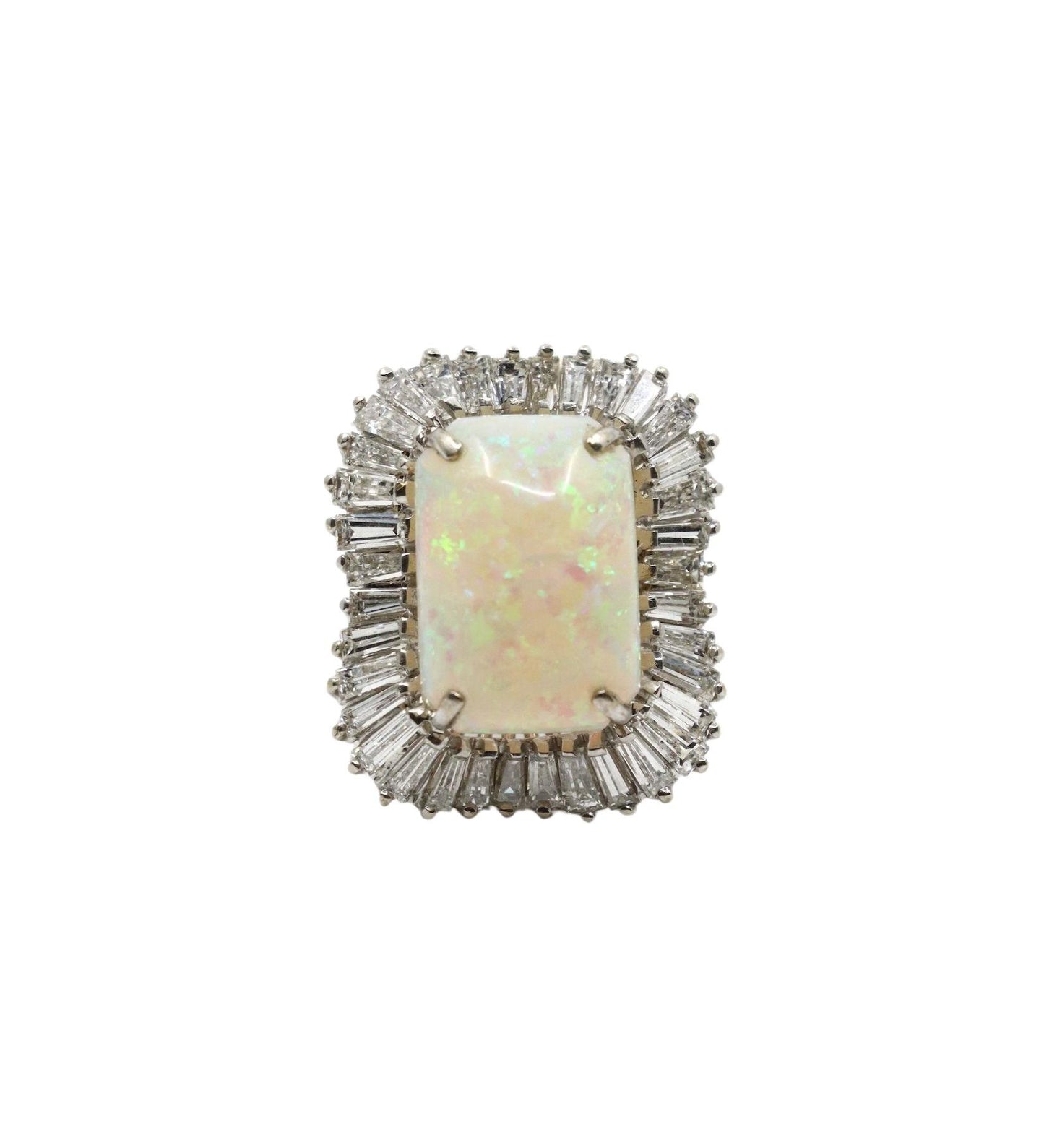 Vintage 14K White Gold Diamond Opal Ballerina Ring
