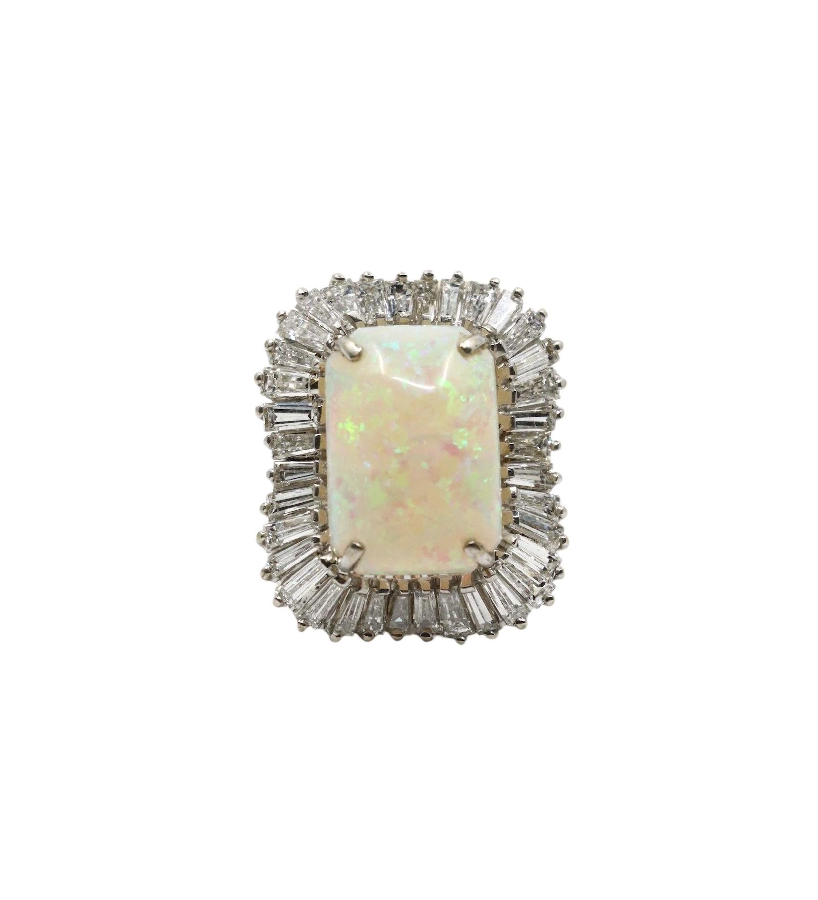 Vintage 14K White Gold Diamond Opal Ballerina Ring