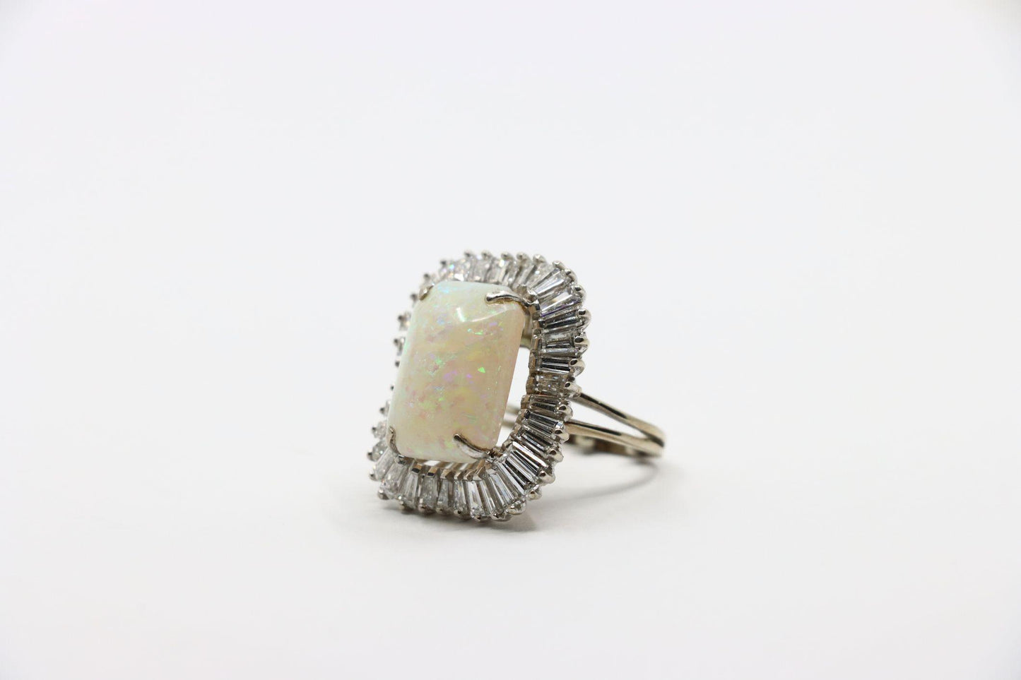 Vintage 14K White Gold Diamond Opal Ballerina Ring