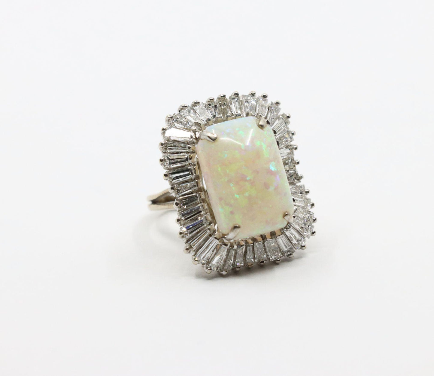 Vintage 14K White Gold Diamond Opal Ballerina Ring