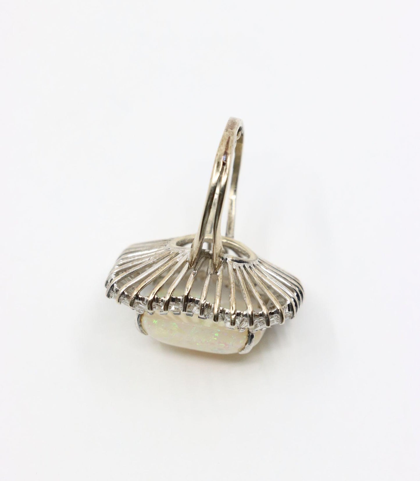 Vintage 14K White Gold Diamond Opal Ballerina Ring