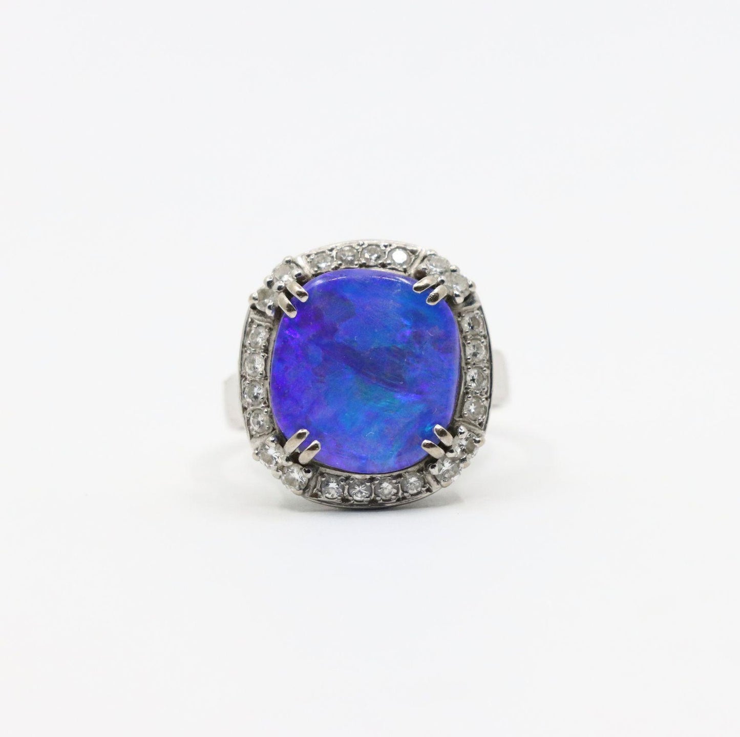 Vintage Platinum Diamond Boulder Opal Ring