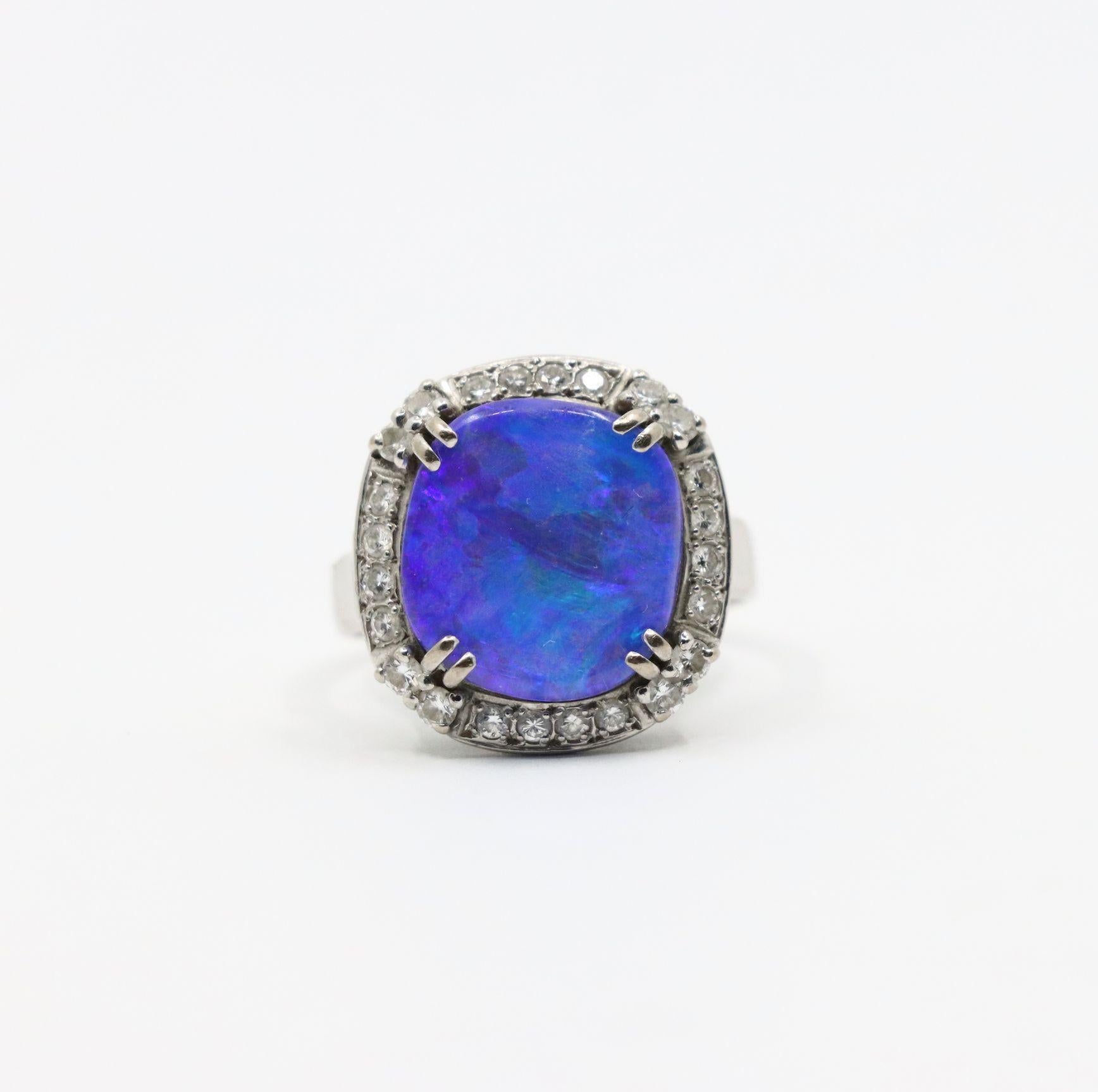 Vintage Platinum Diamond Boulder Opal Ring