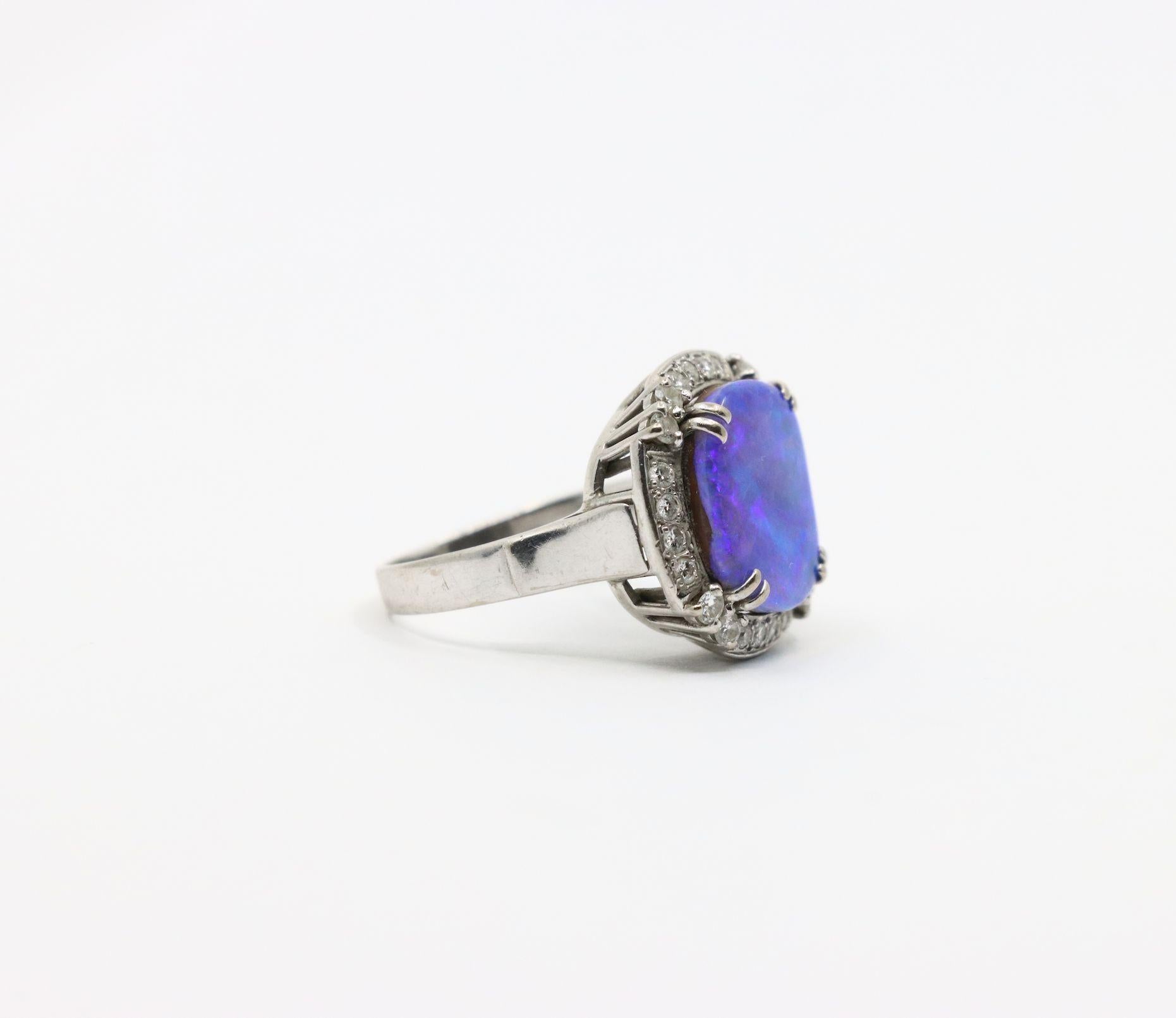 Vintage Platinum Diamond Boulder Opal Ring