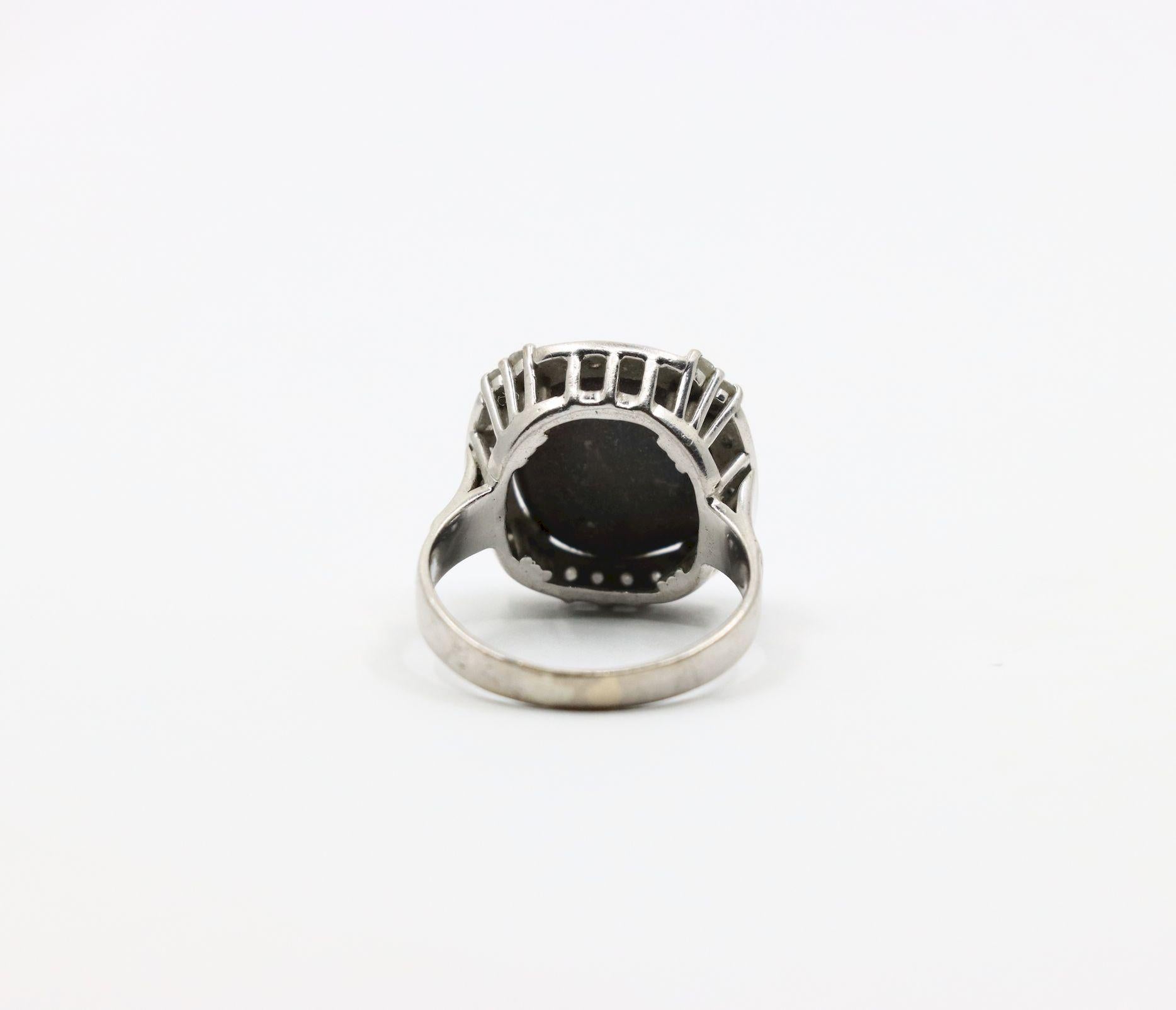Vintage Platinum Diamond Boulder Opal Ring
