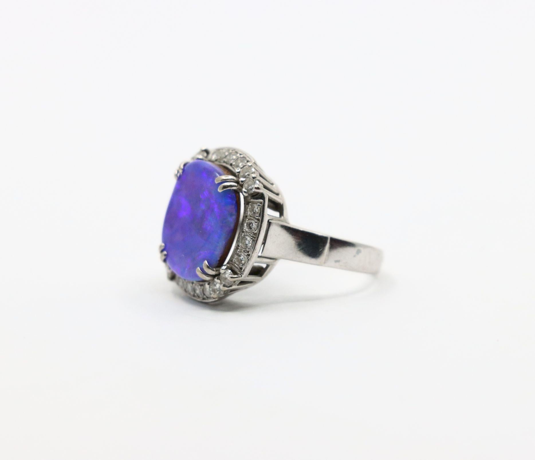 Vintage Platinum Diamond Boulder Opal Ring