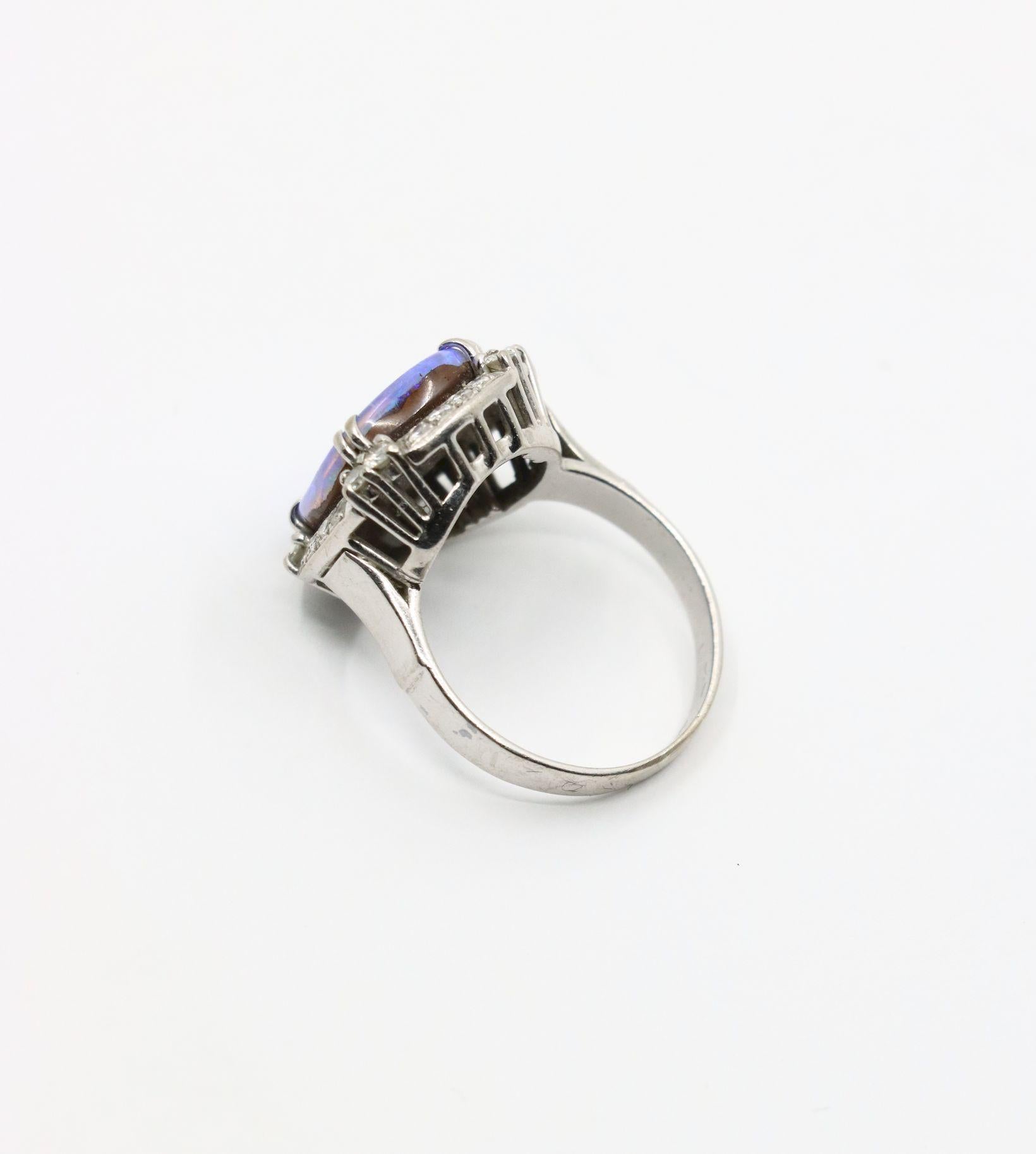 Vintage Platinum Diamond Boulder Opal Ring