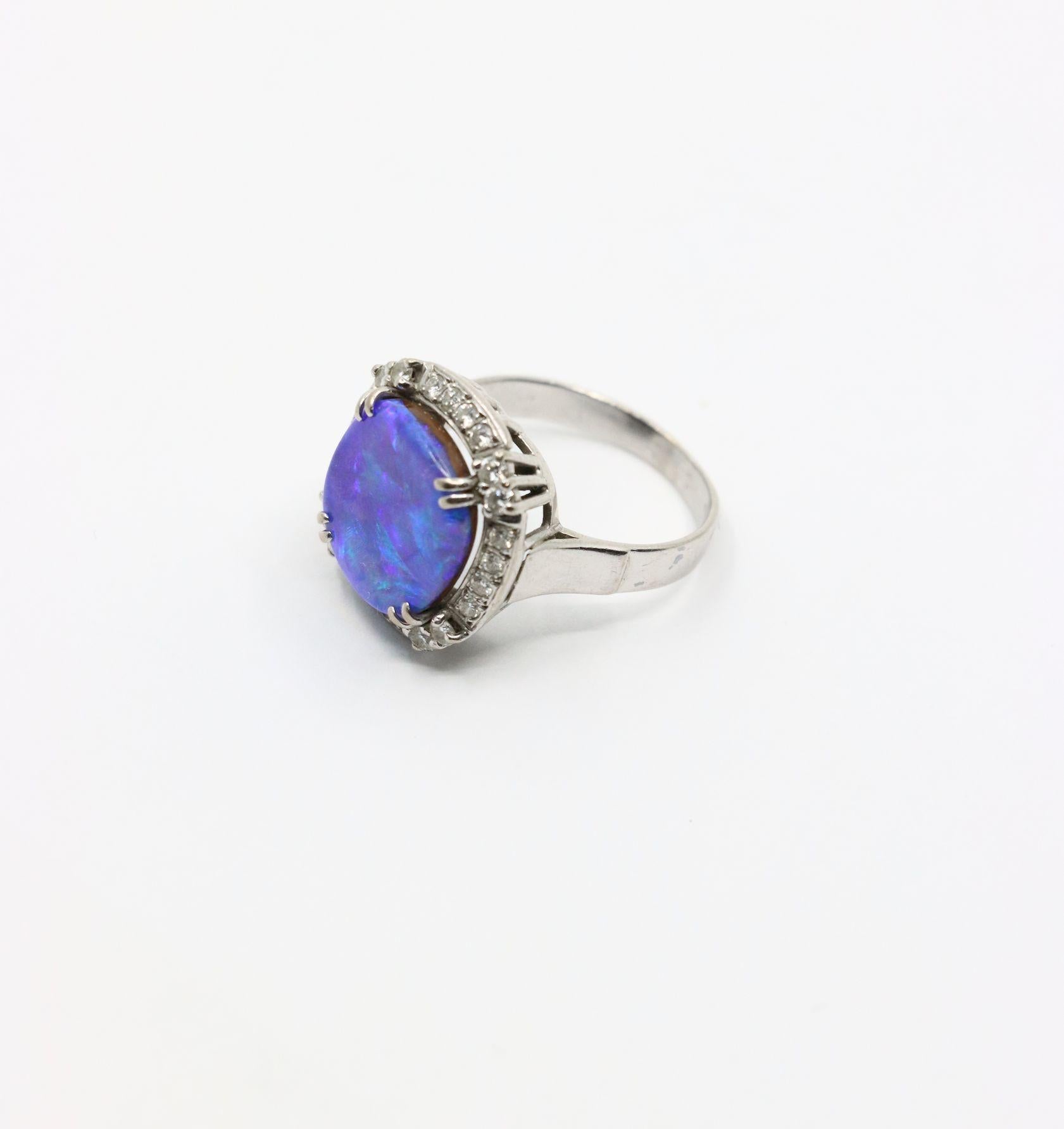 Vintage Platinum Diamond Boulder Opal Ring