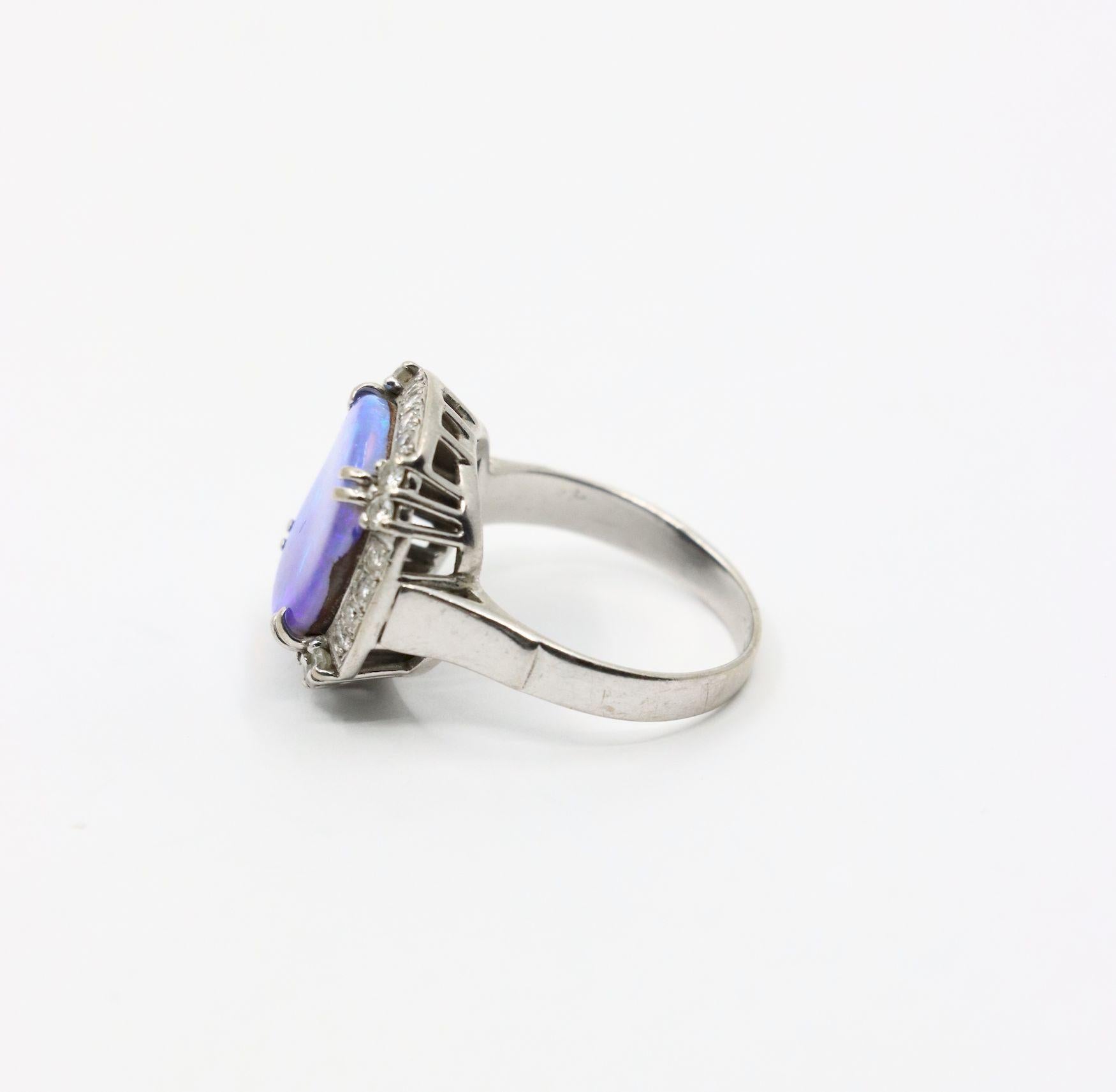 Vintage Platinum Diamond Boulder Opal Ring