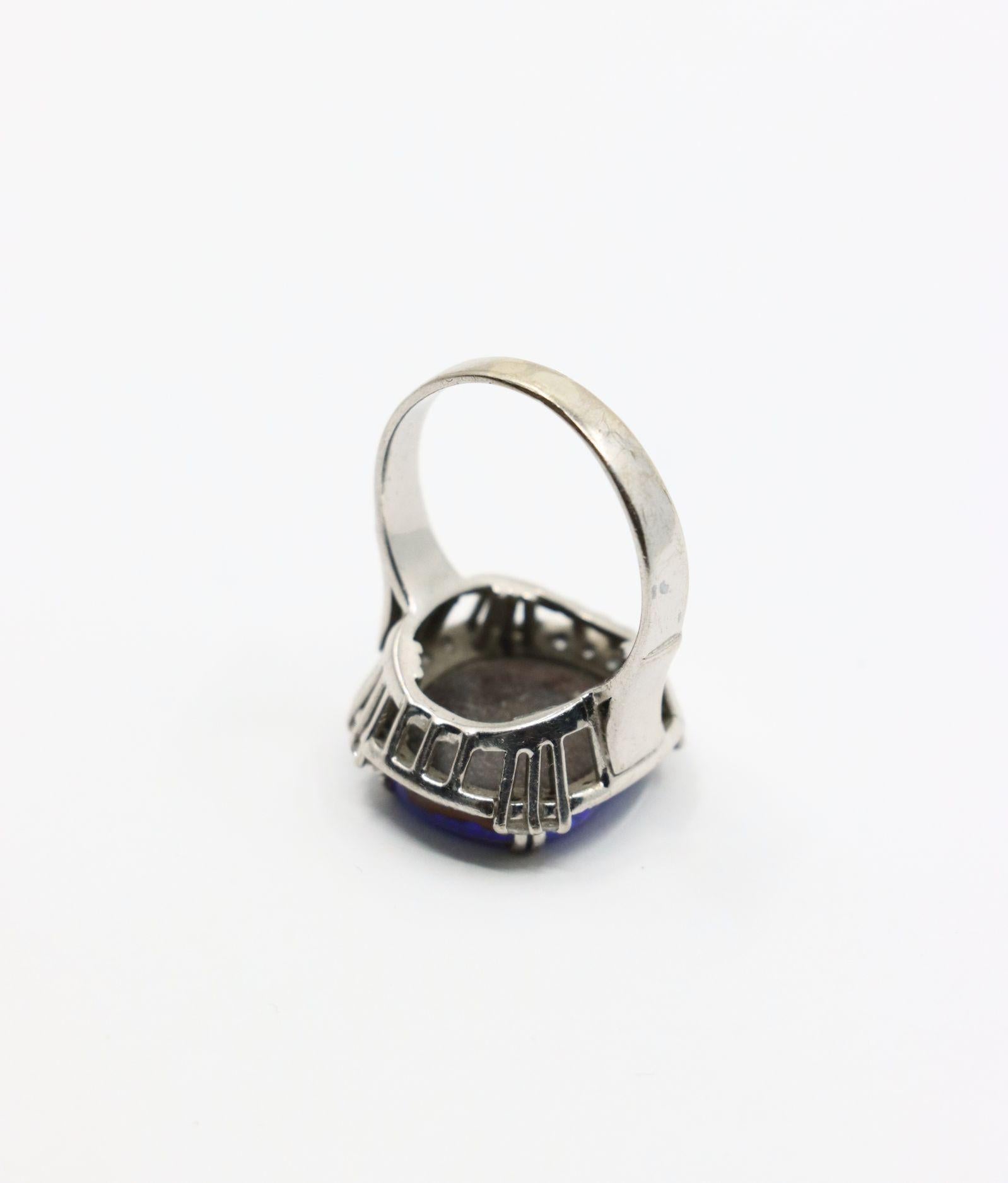 Vintage Platinum Diamond Boulder Opal Ring