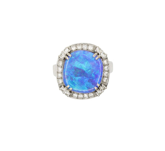 Vintage Platinum Diamond Boulder Opal Ring