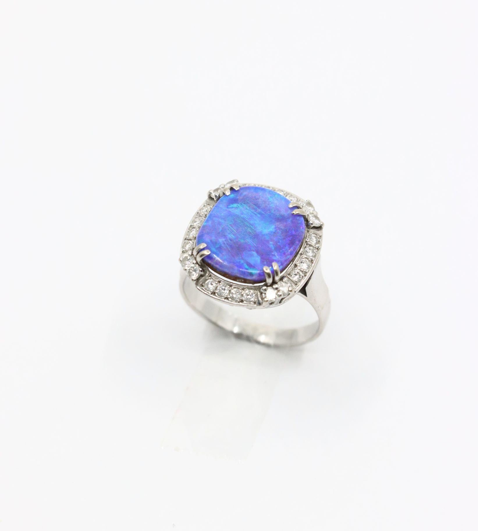 Vintage Platinum Diamond Boulder Opal Ring
