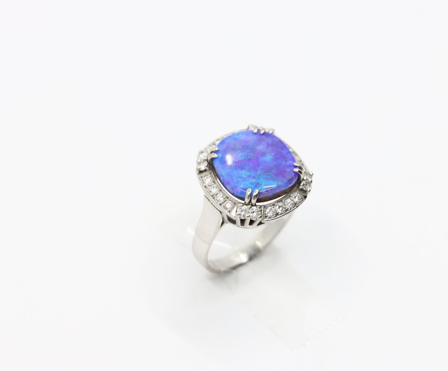 Vintage Platinum Diamond Boulder Opal Ring