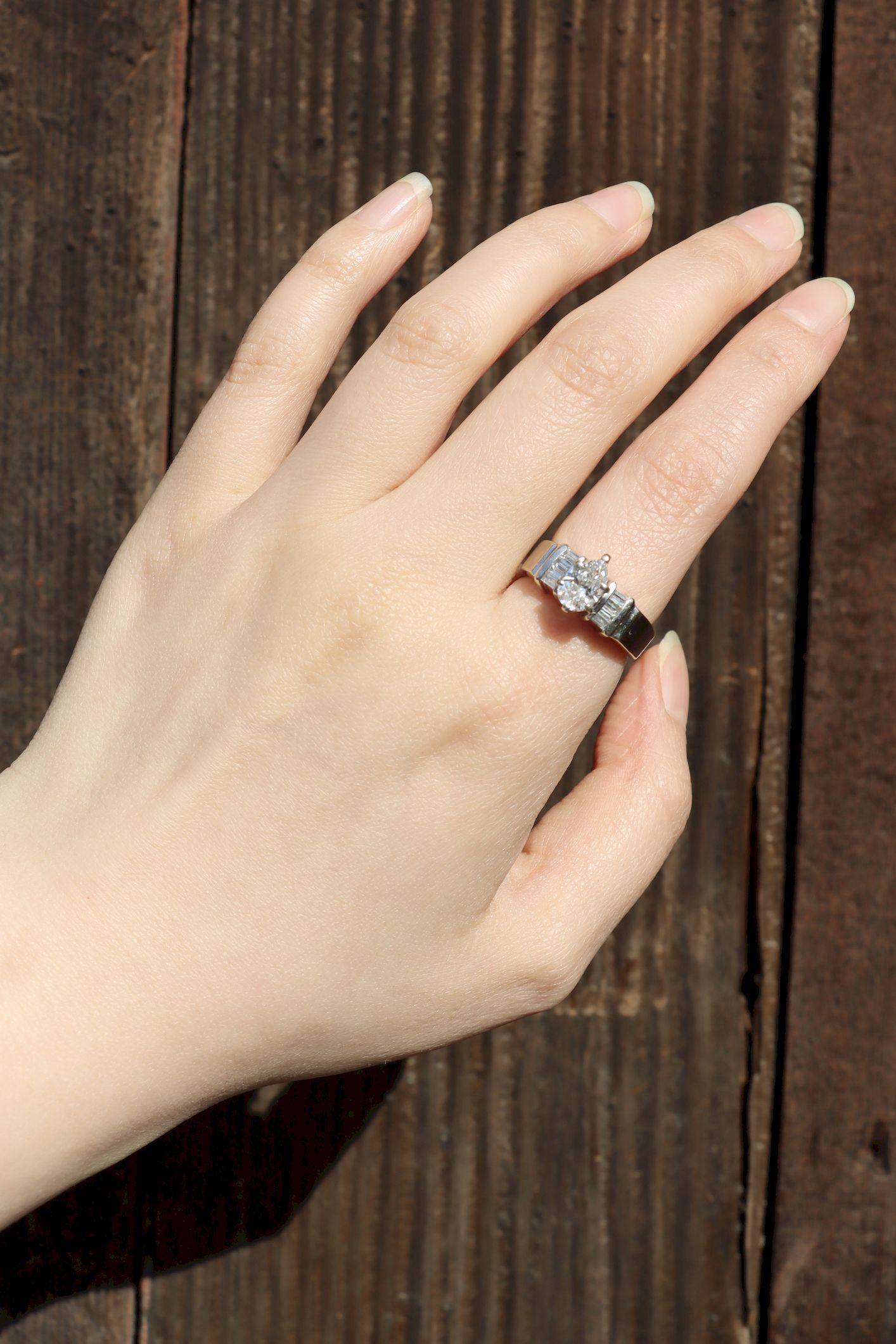Vintage 14K White Gold Pear Shape Diamond Ring