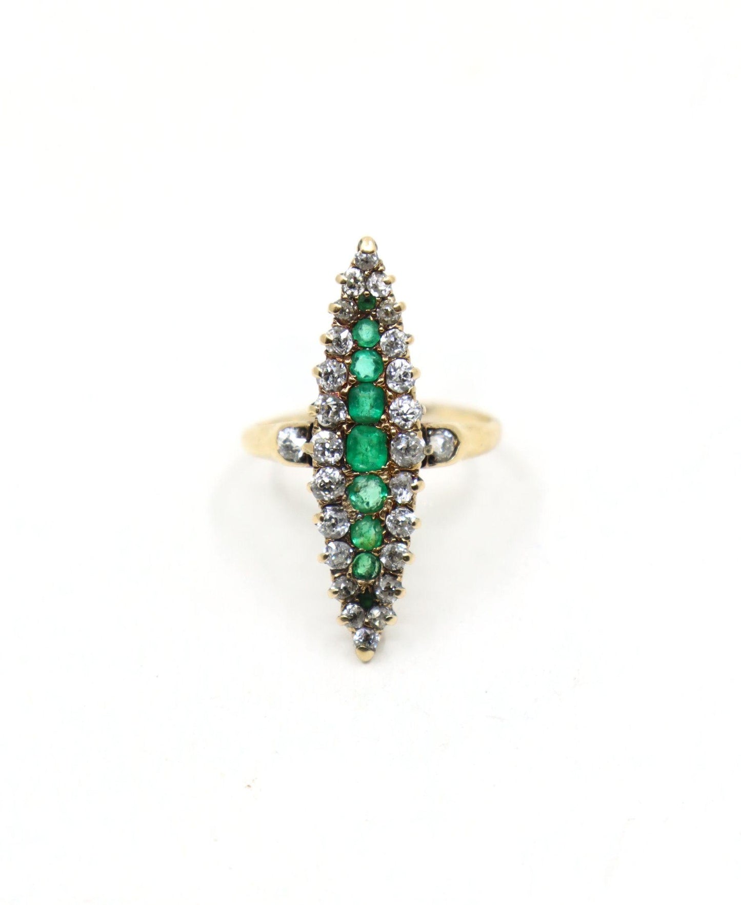 Antique 14K Gold Emerald Diamond Ring