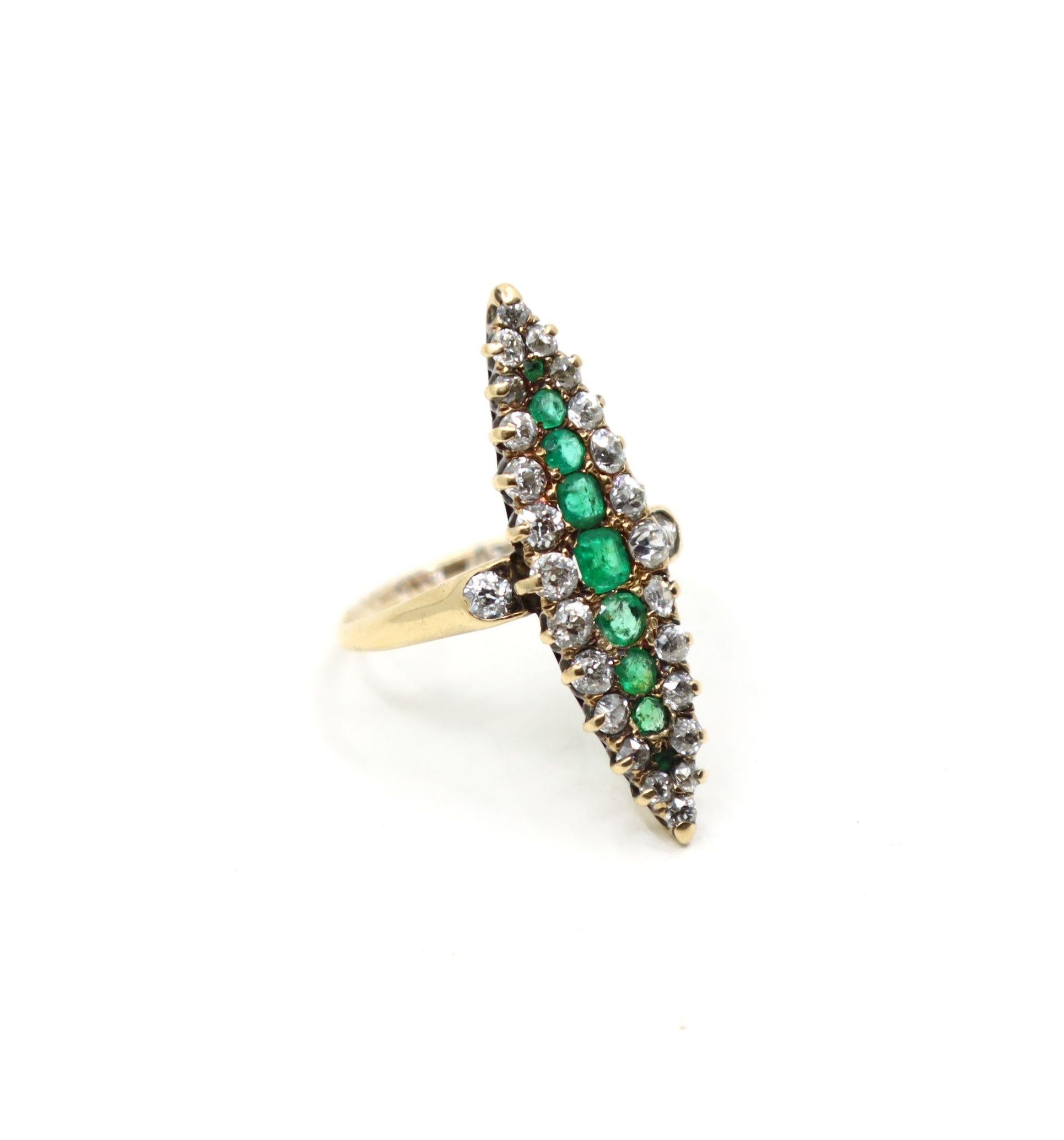 Antique 14K Gold Emerald Diamond Ring