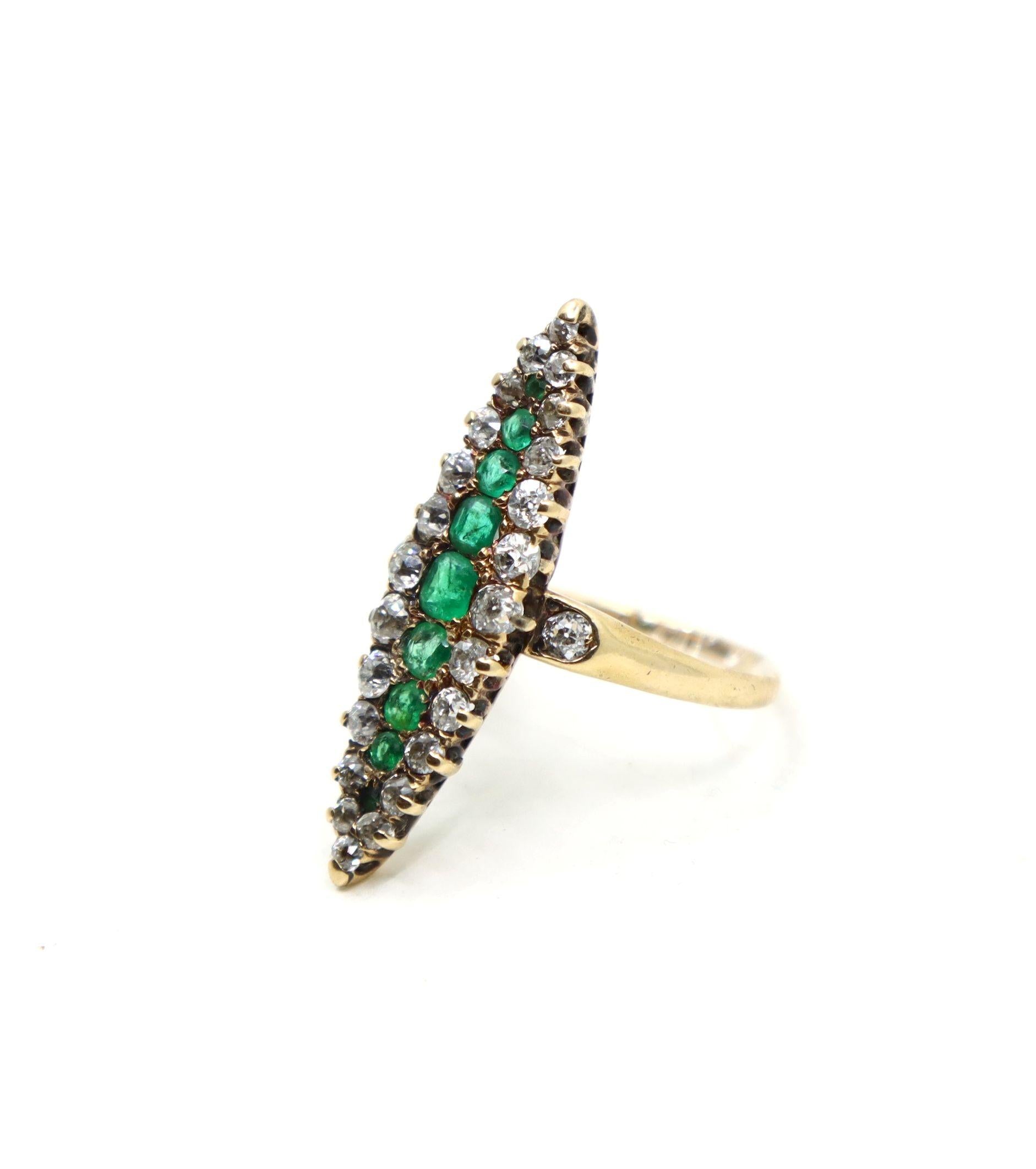 Antique 14K Gold Emerald Diamond Ring