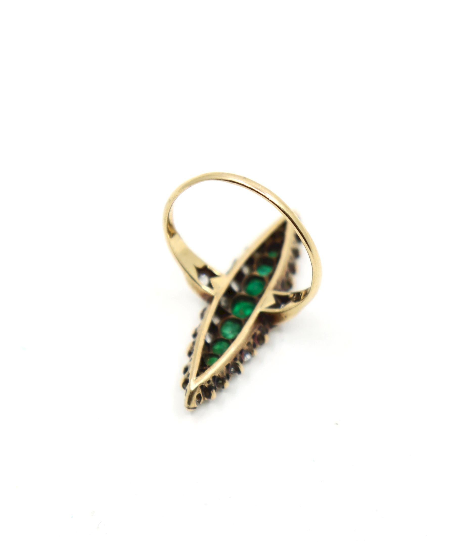 Antique 14K Gold Emerald Diamond Ring