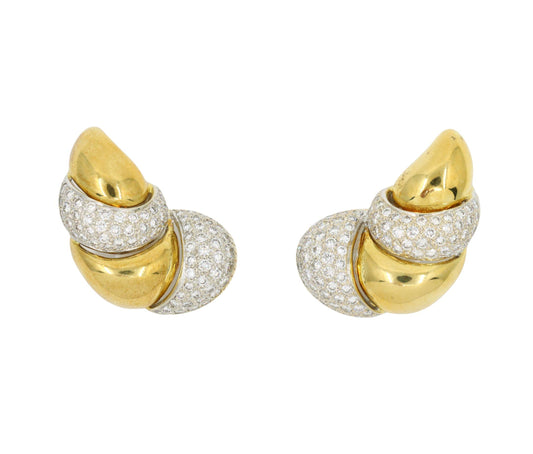 Vintage Italy 18K Yellow & White Gold Diamond Earrings