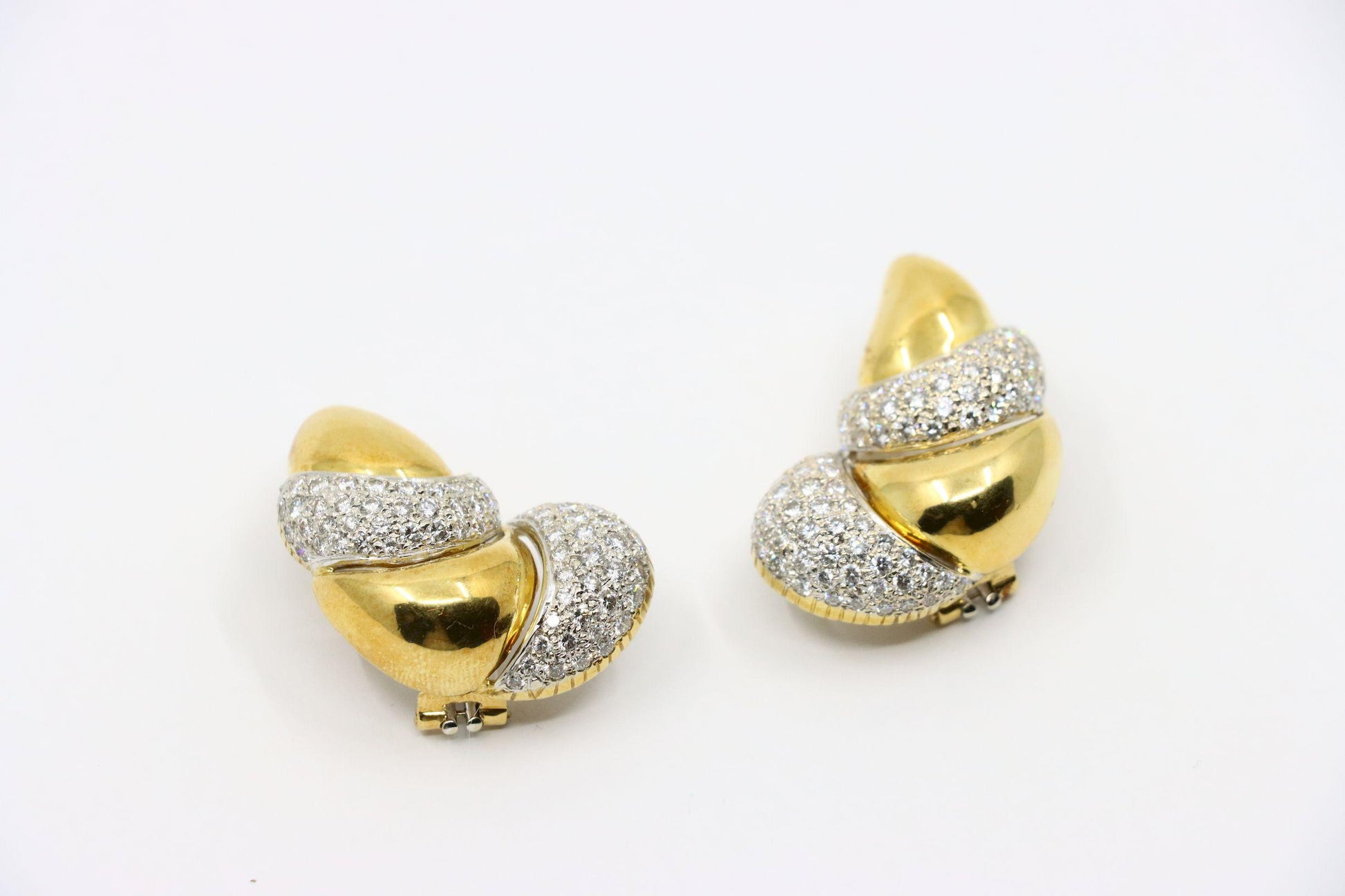 Vintage Italy 18K Yellow & White Gold Diamond Earrings