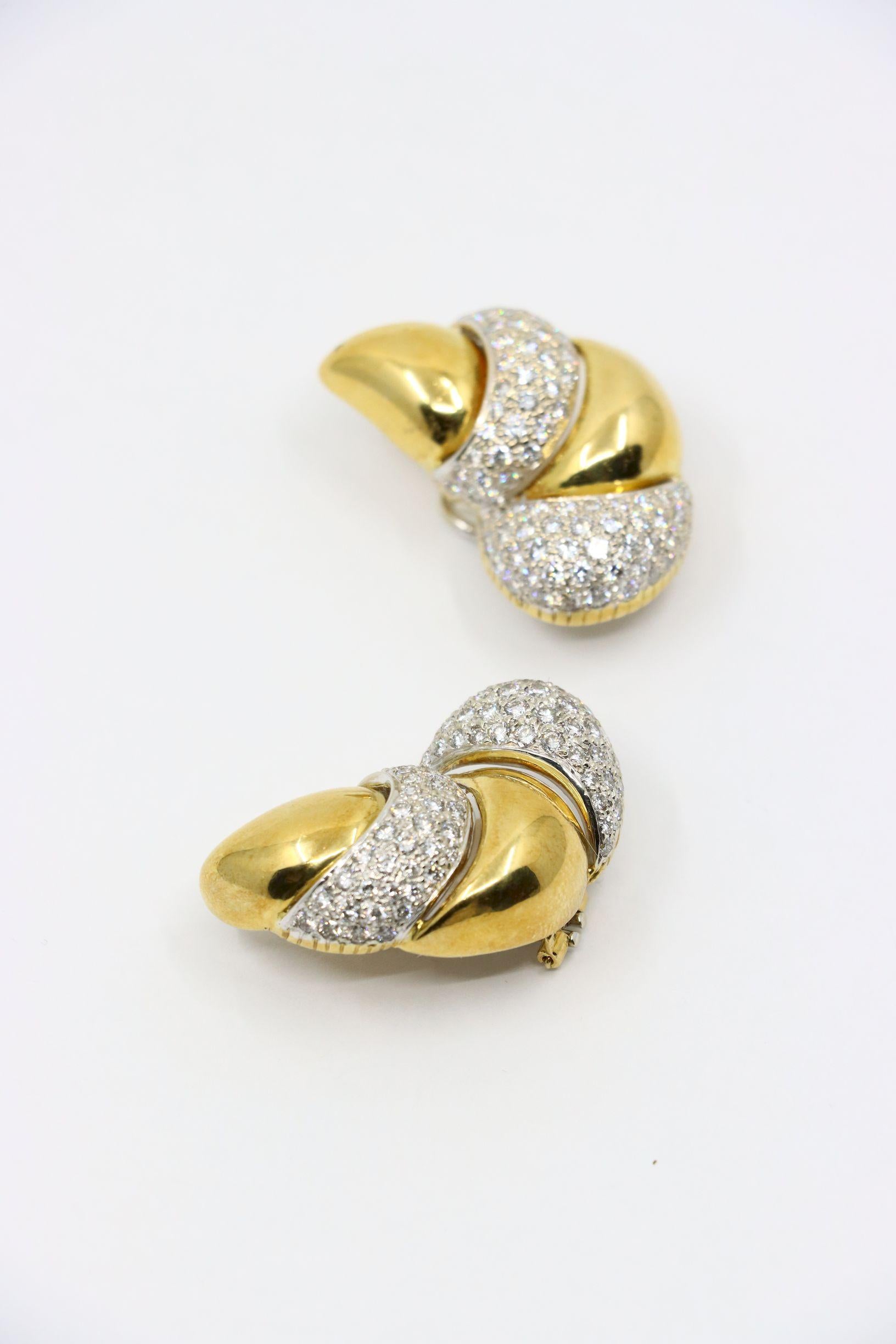 Vintage Italy 18K Yellow & White Gold Diamond Earrings