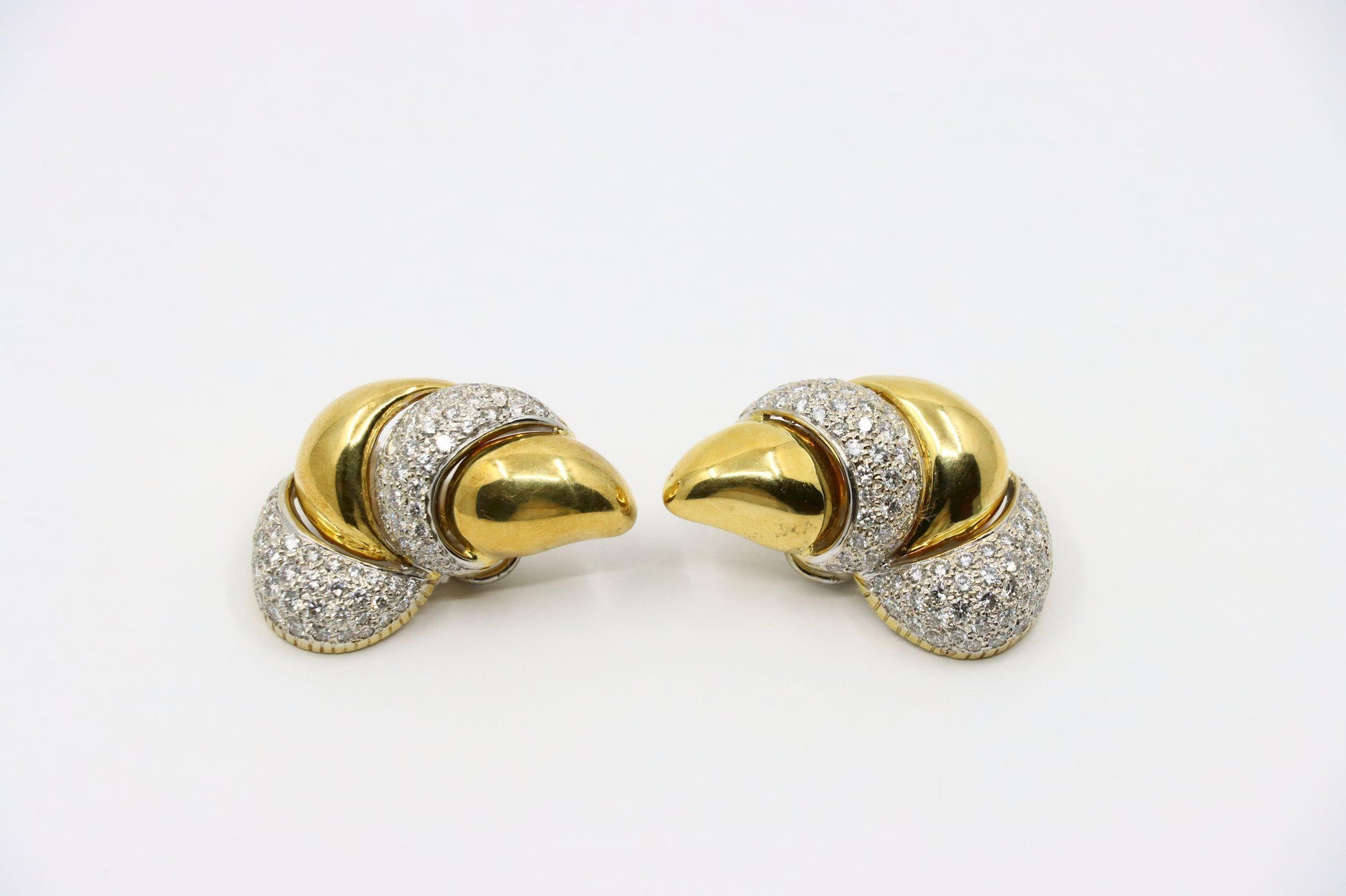 Vintage Italy 18K Yellow & White Gold Diamond Earrings
