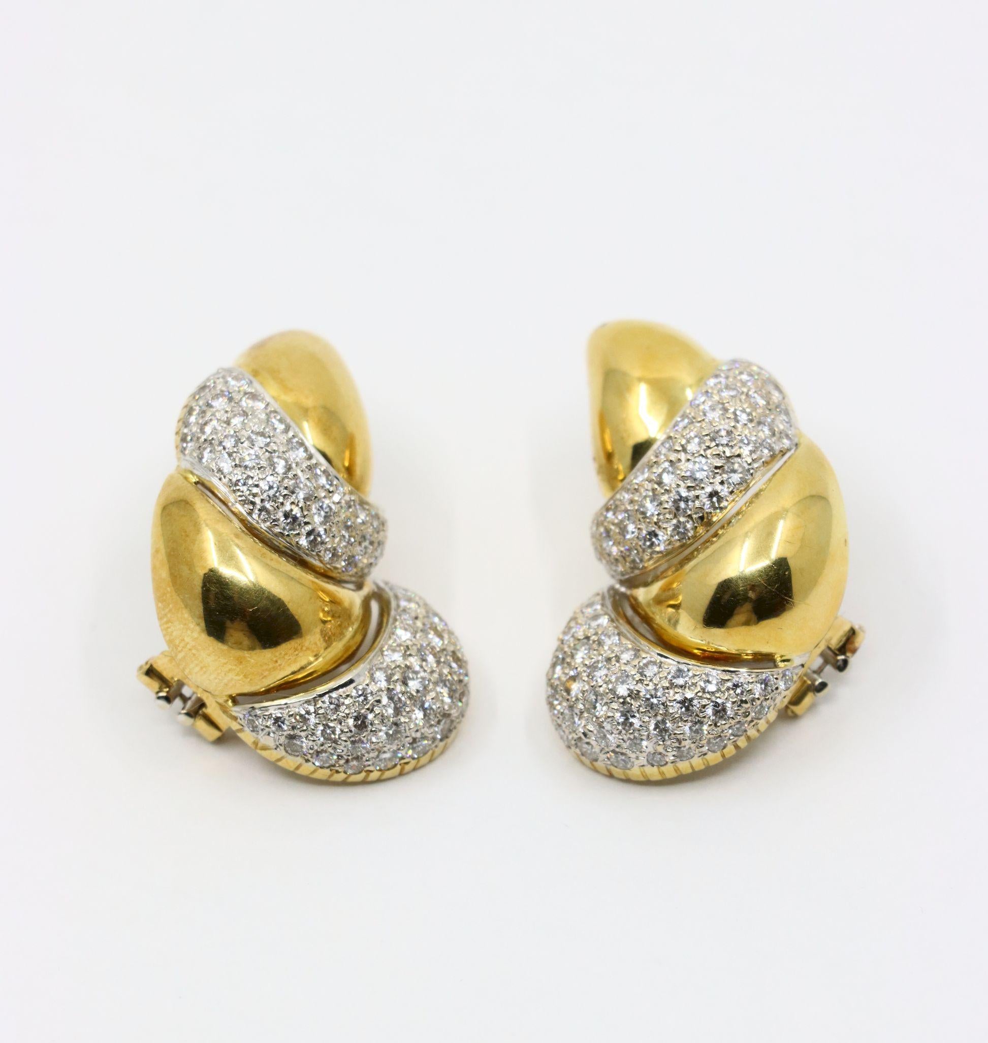 Vintage Italy 18K Yellow & White Gold Diamond Earrings