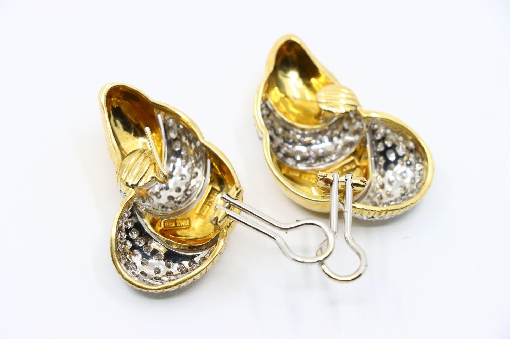 Vintage Italy 18K Yellow & White Gold Diamond Earrings