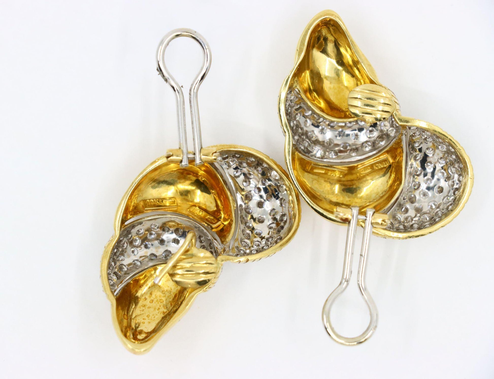 Vintage Italy 18K Yellow & White Gold Diamond Earrings