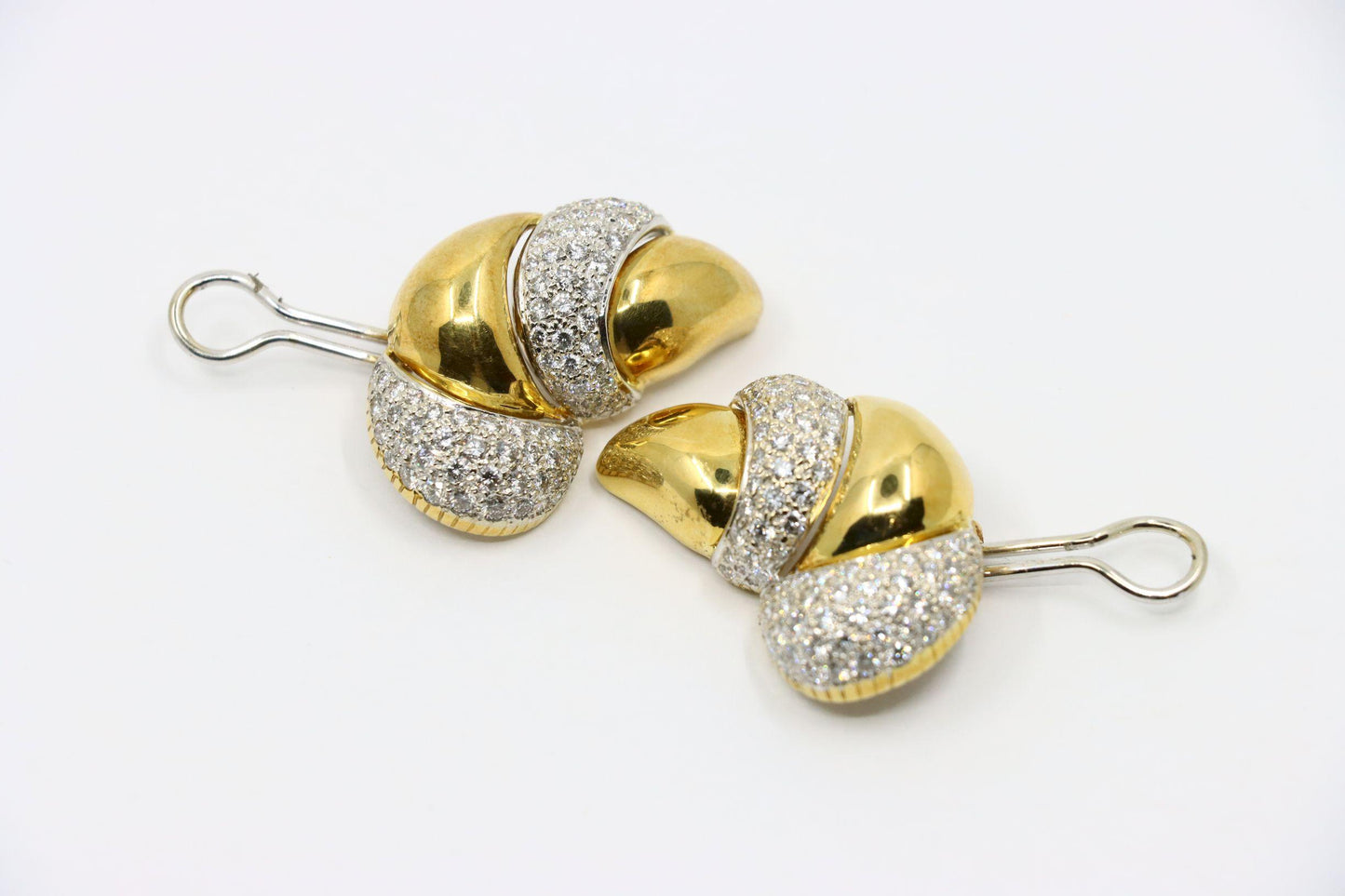 Vintage Italy 18K Yellow & White Gold Diamond Earrings